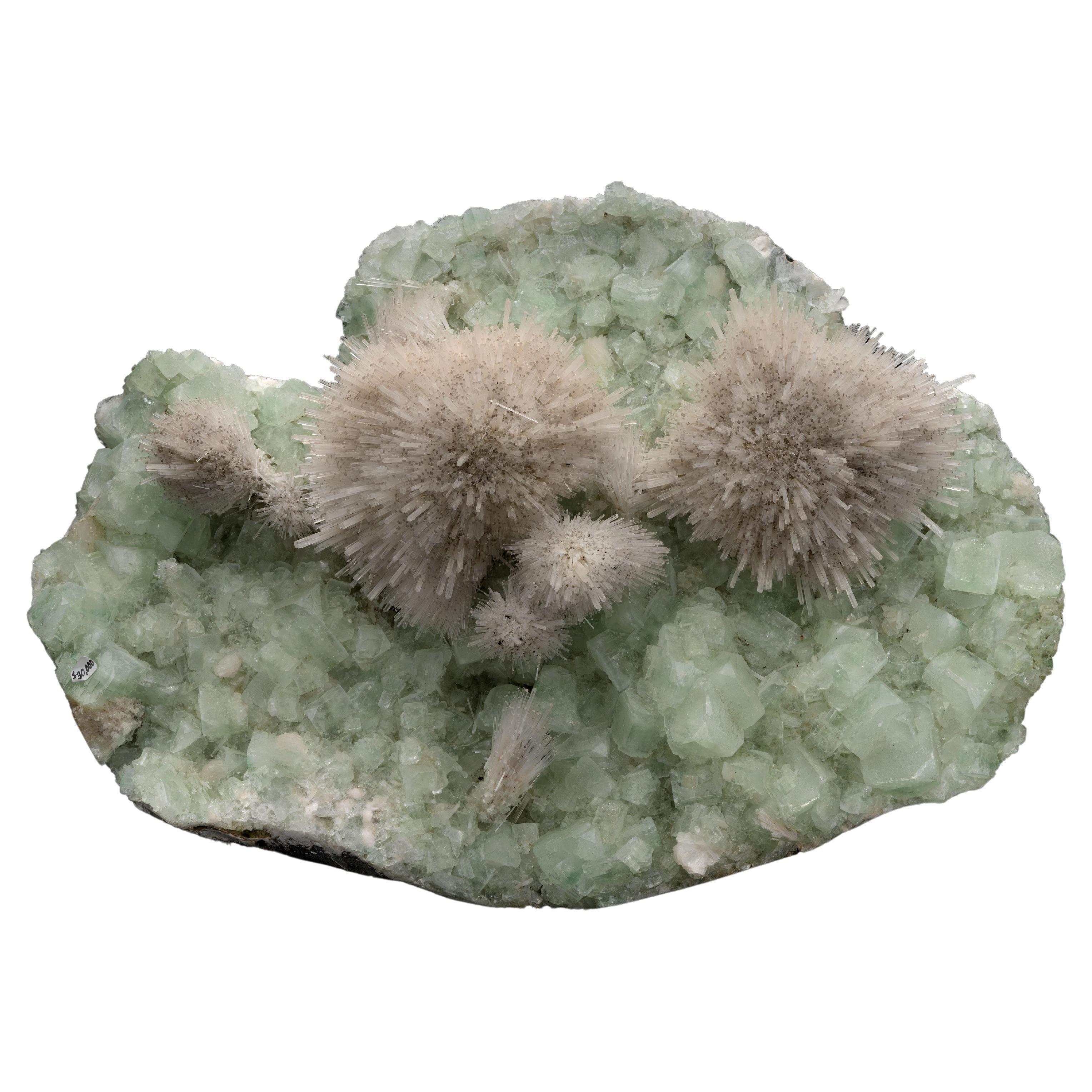 Mesolite sur apophyllite verte d'Inde