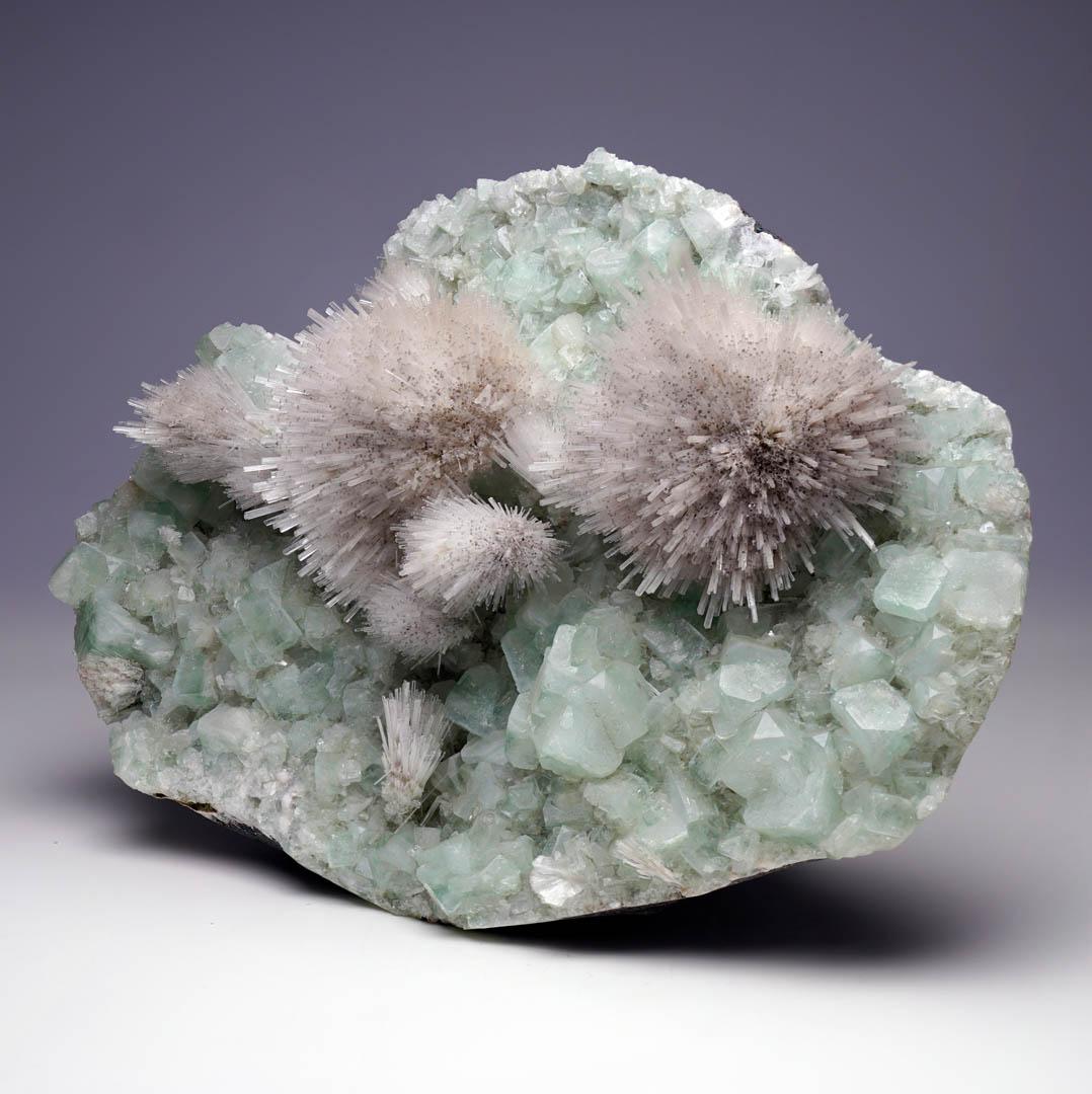 Mesolite on Green Apophyllite From Puna, India In New Condition For Sale In New York, NY
