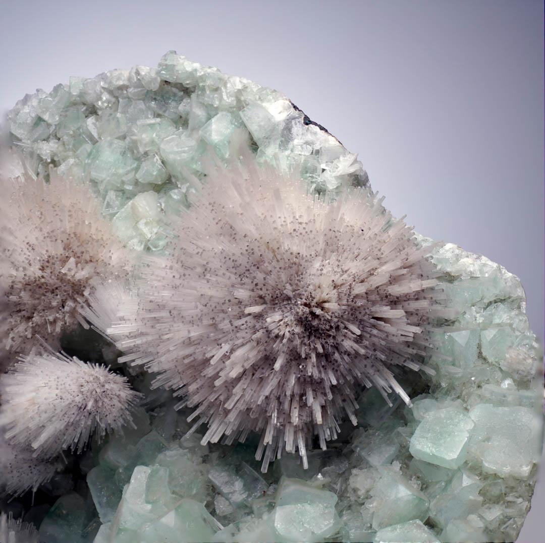 Contemporary Mesolite on Green Apophyllite From Puna, India For Sale