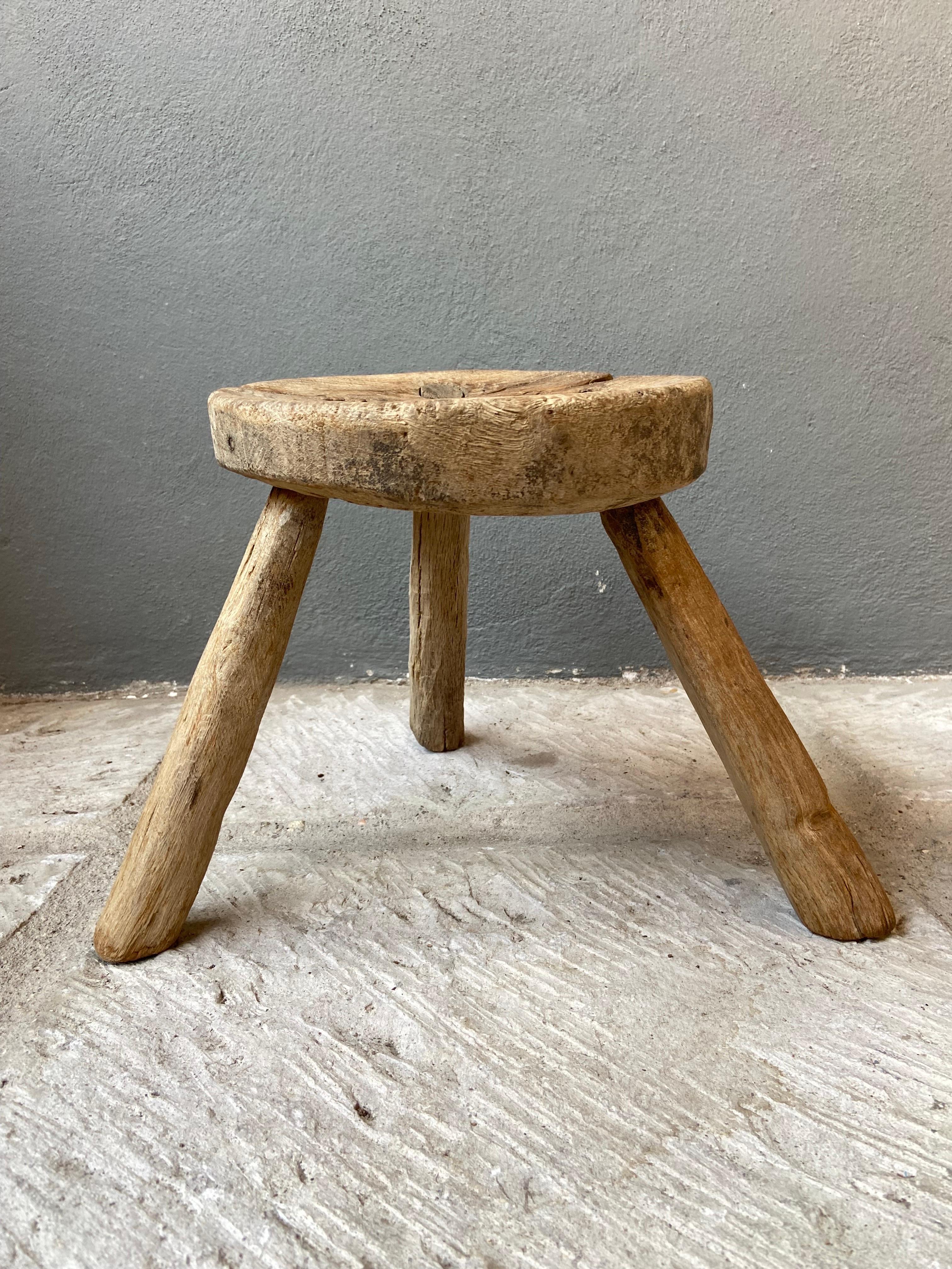 Rustic Mesquite Hardwood Stool From Guanajuato, Mexico, Circa 1940´s For Sale