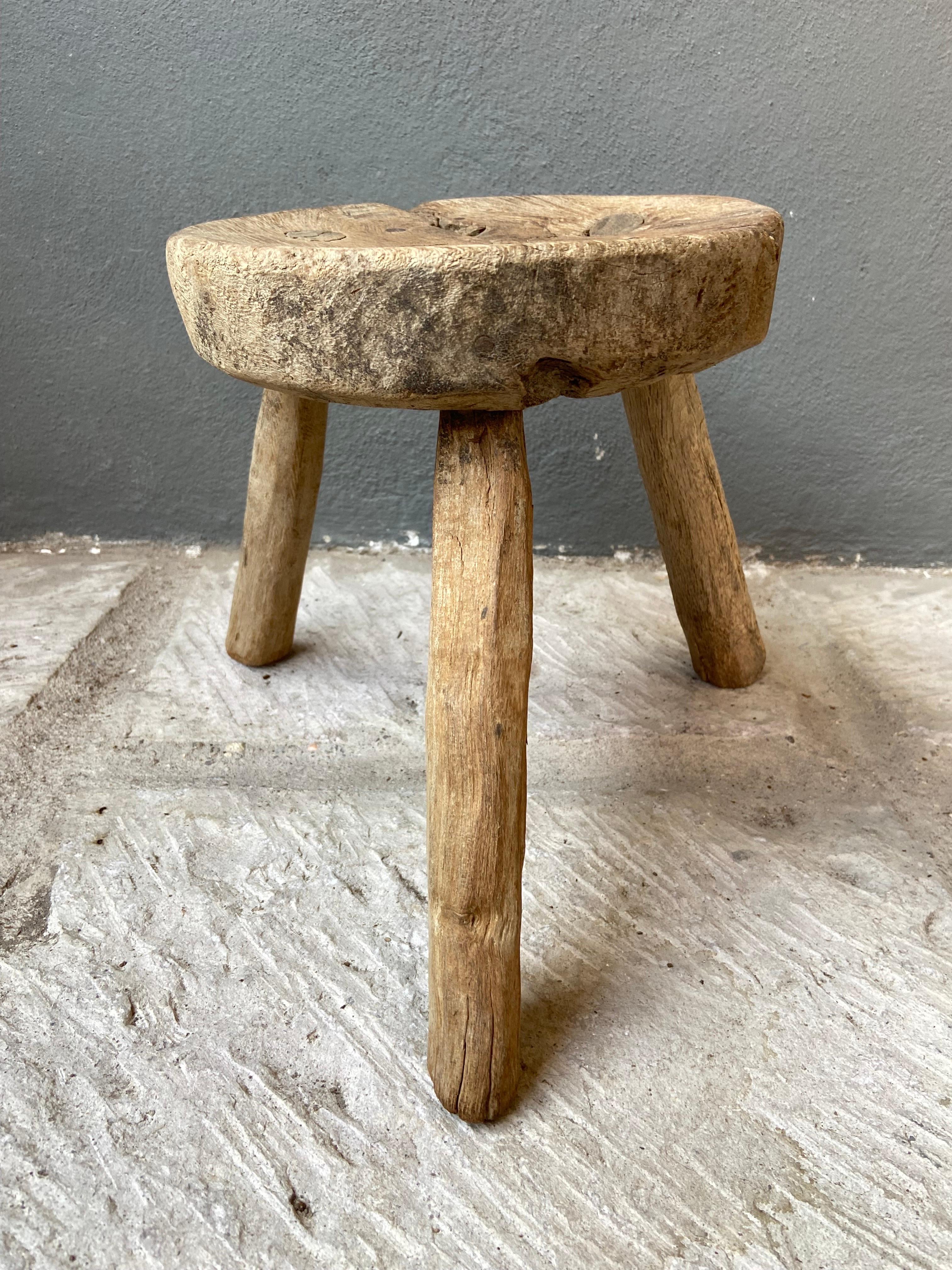 Hand-Carved Mesquite Hardwood Stool From Guanajuato, Mexico, Circa 1940´s For Sale