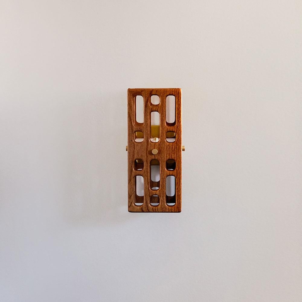 Mid-Century Modern Mesquite Latticework Wood Sconce, Small, Celosía Collection For Sale
