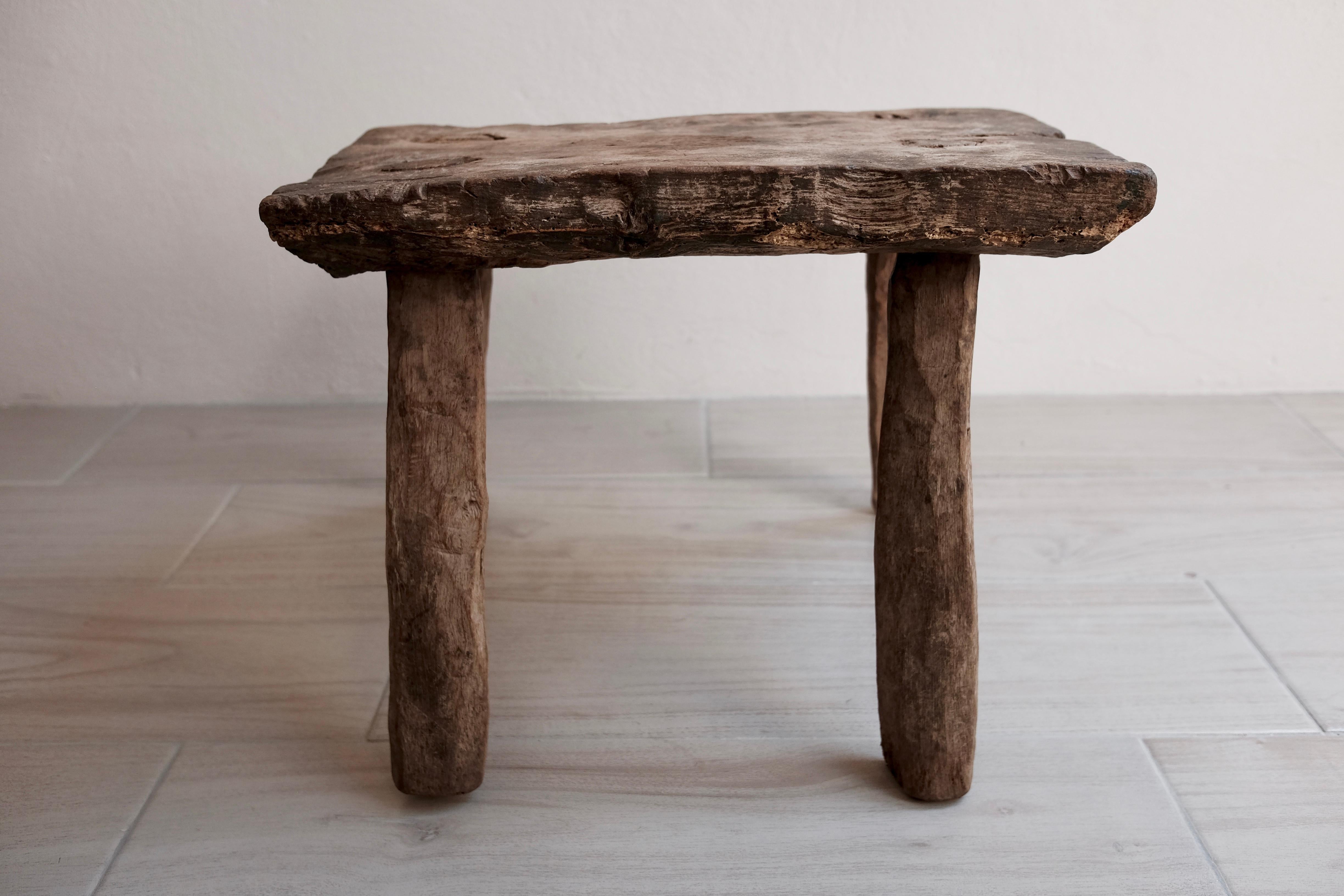 Hand-Carved Mesquite Milking Stool from Mexico, circa 1940s