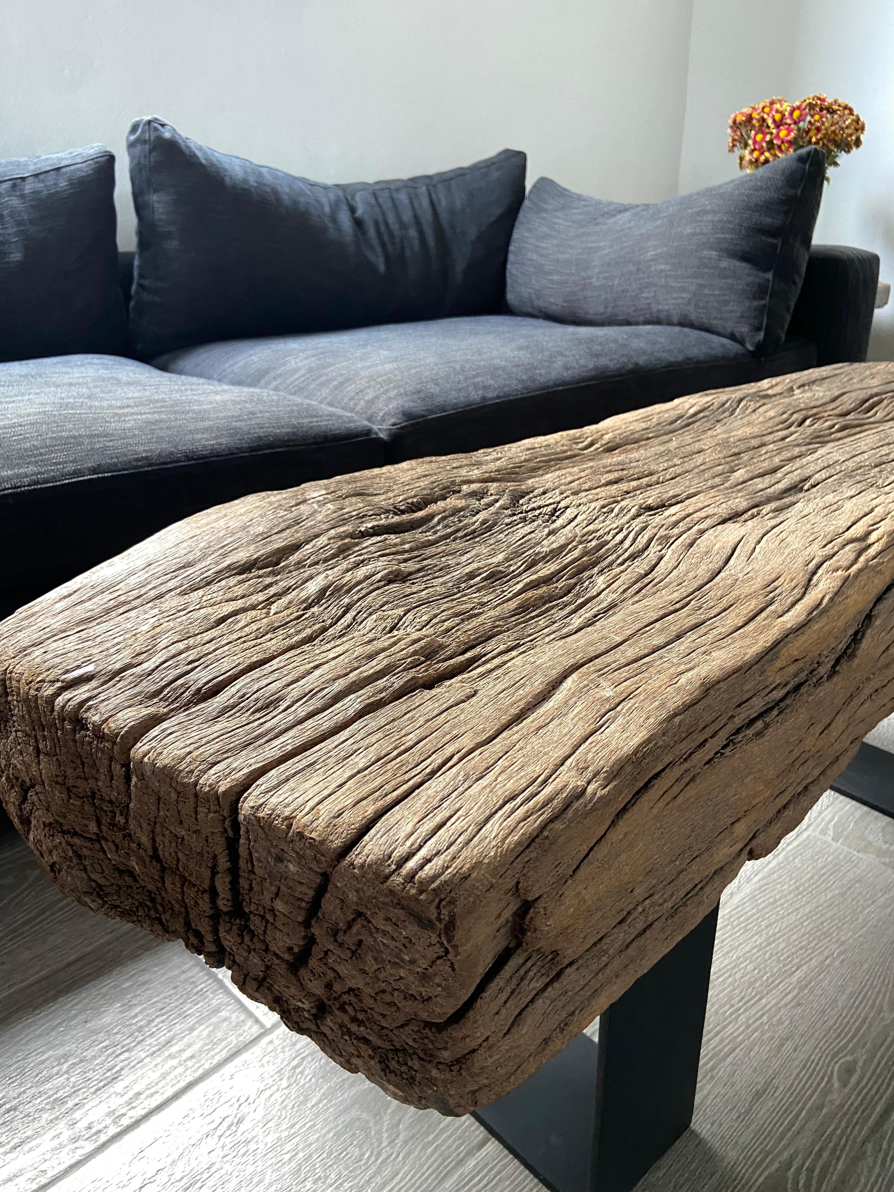 Other Mesquite Plank Table with Iron Bases by Artefakto For Sale