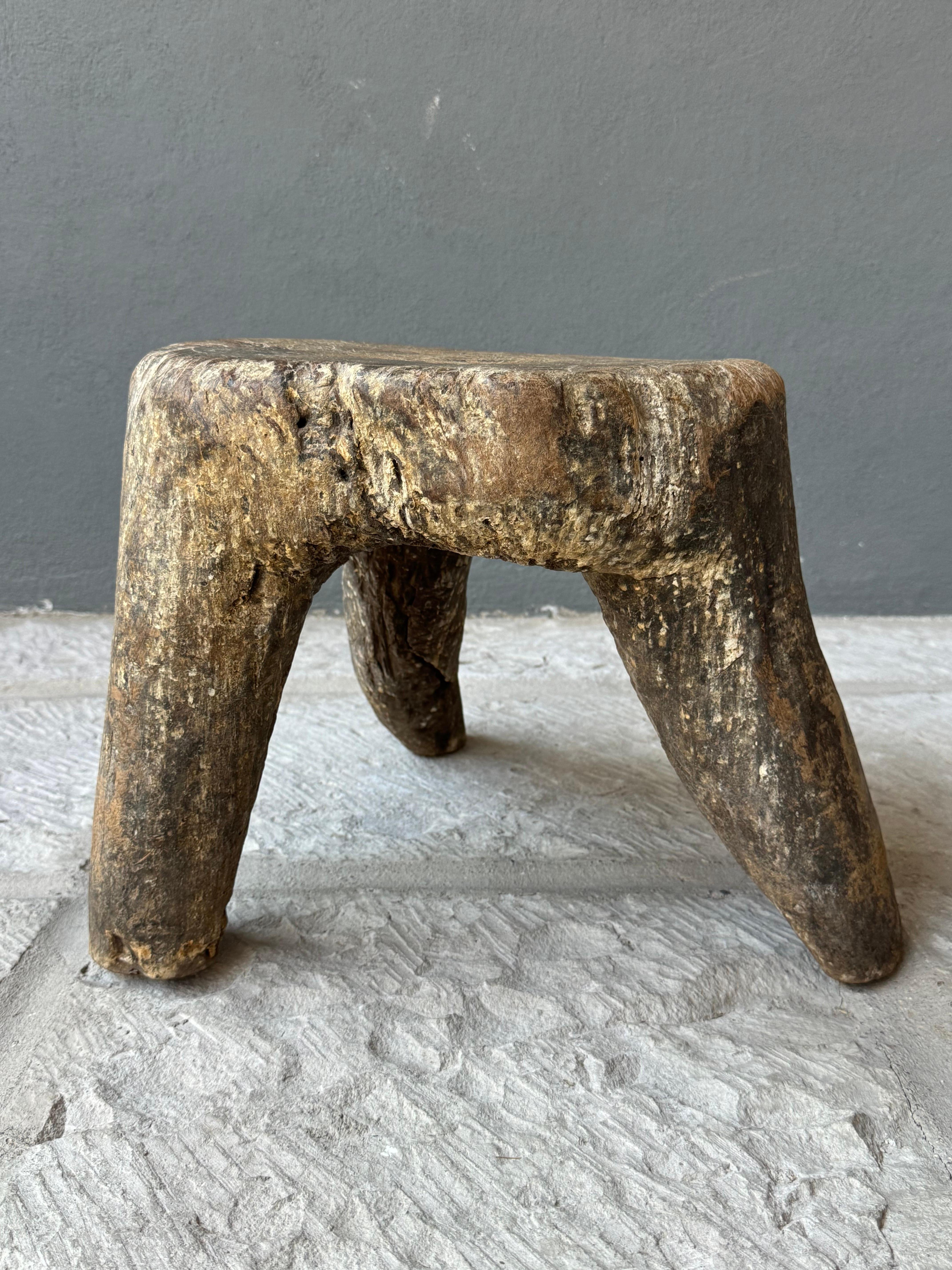 Hand-Carved Mesquite Primitive Stool From Guanajuato, Mexico, Circa 19th Century
