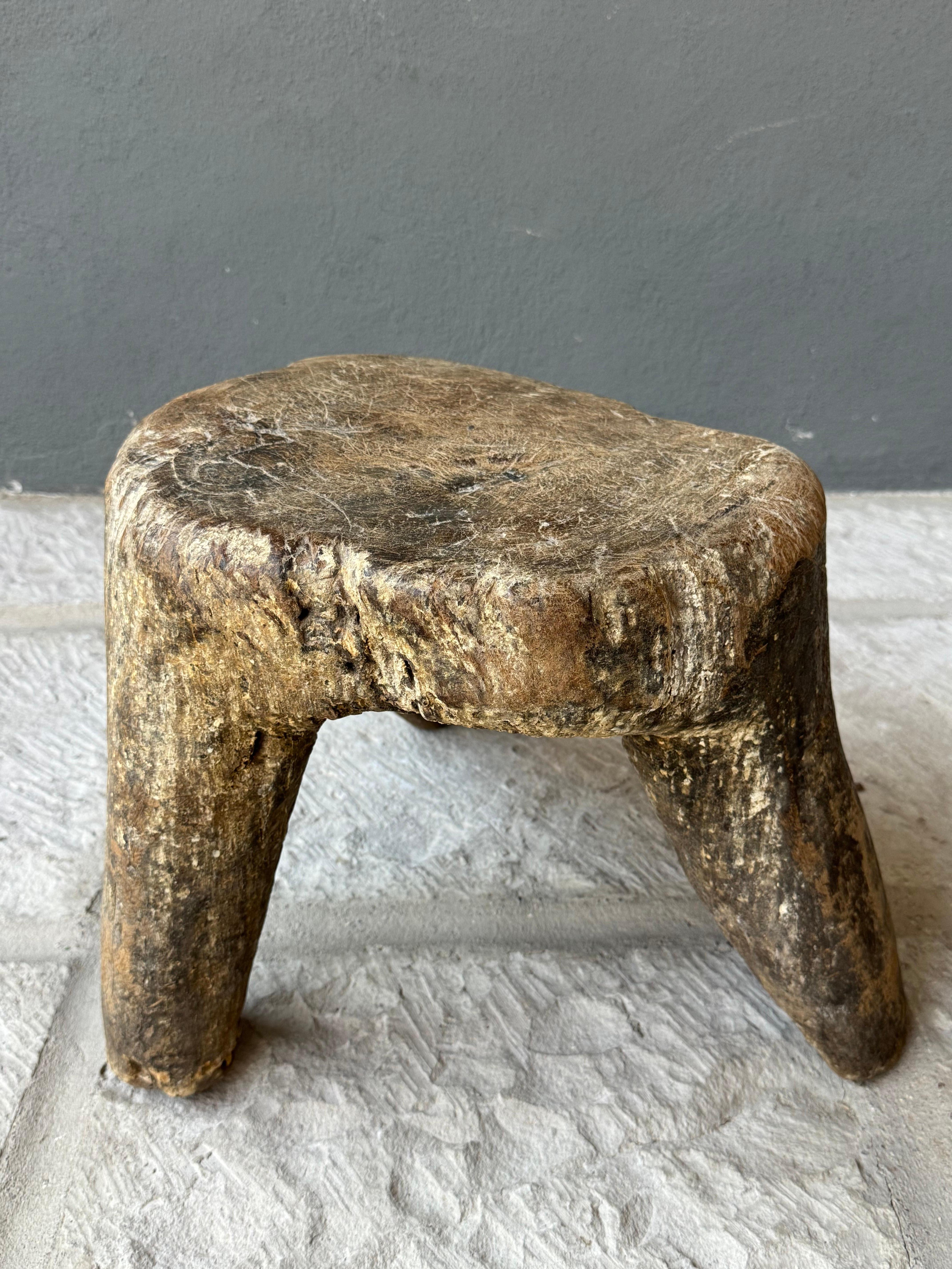 Hardwood Mesquite Primitive Stool From Guanajuato, Mexico, Circa 19th Century