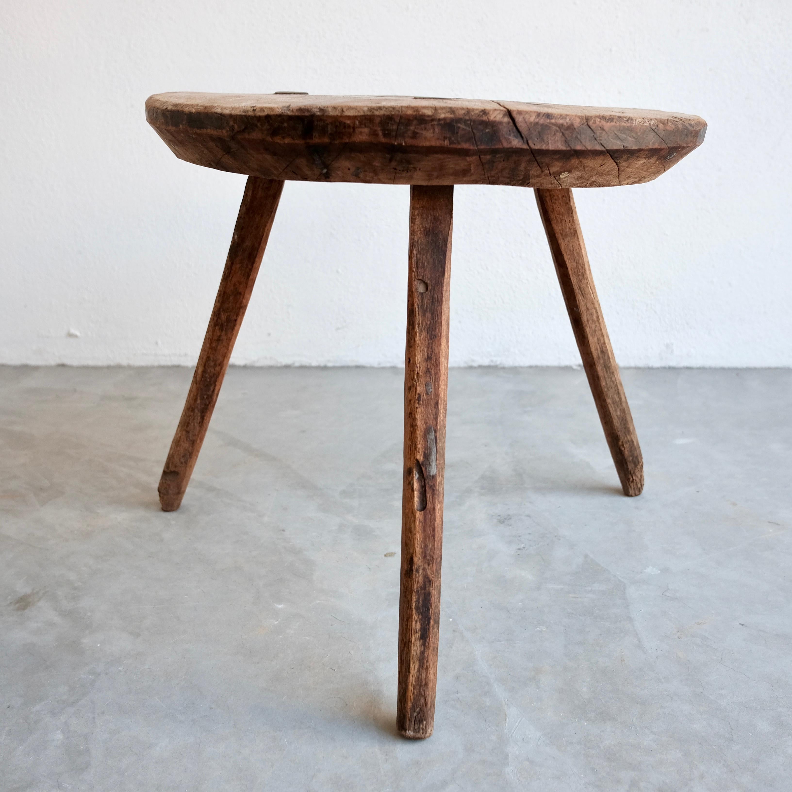 Mesquite side table from Santa Maria Del Rio, San Luis Potosi, Mexico, circa 1980s. May also be used as a stool.