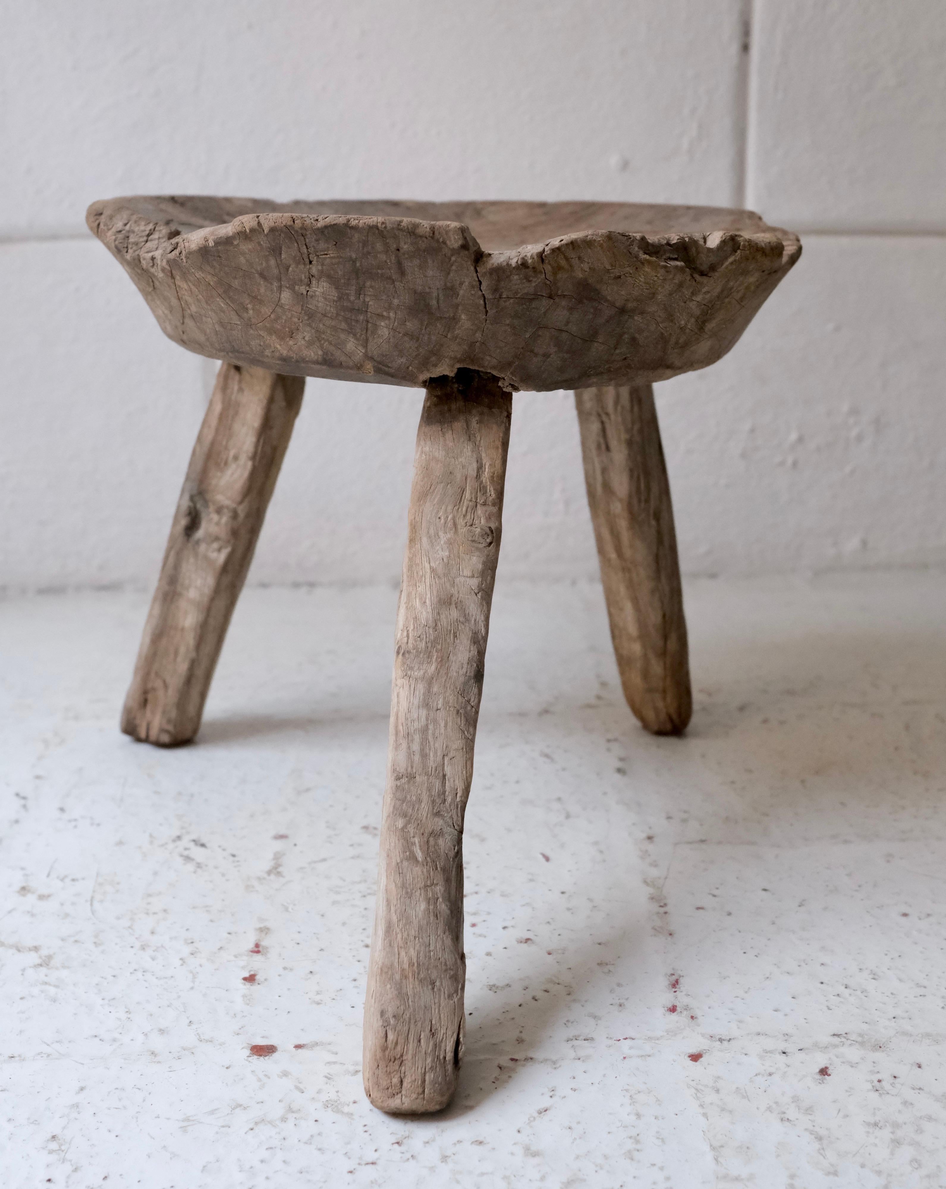 Hand carved mesquite stool from San Felipe, Guanajuato, Mexico, circa 1950's.