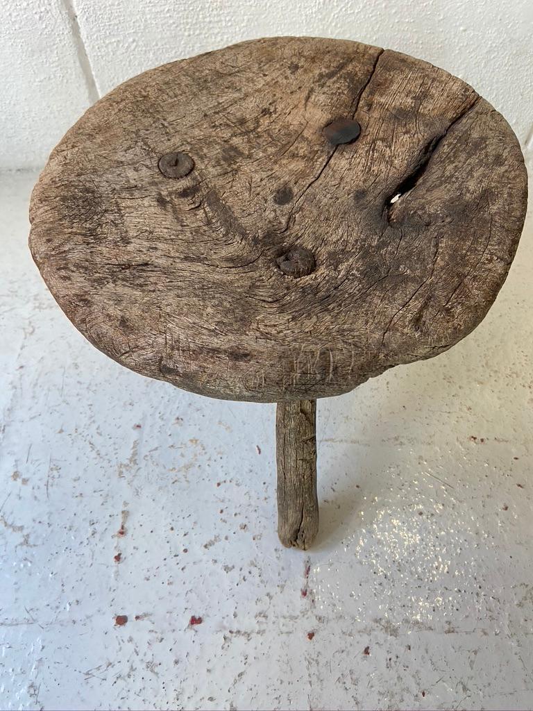Hardwood mesquite tripod stool from San Felipe, Guanajuato, circa 1940s.