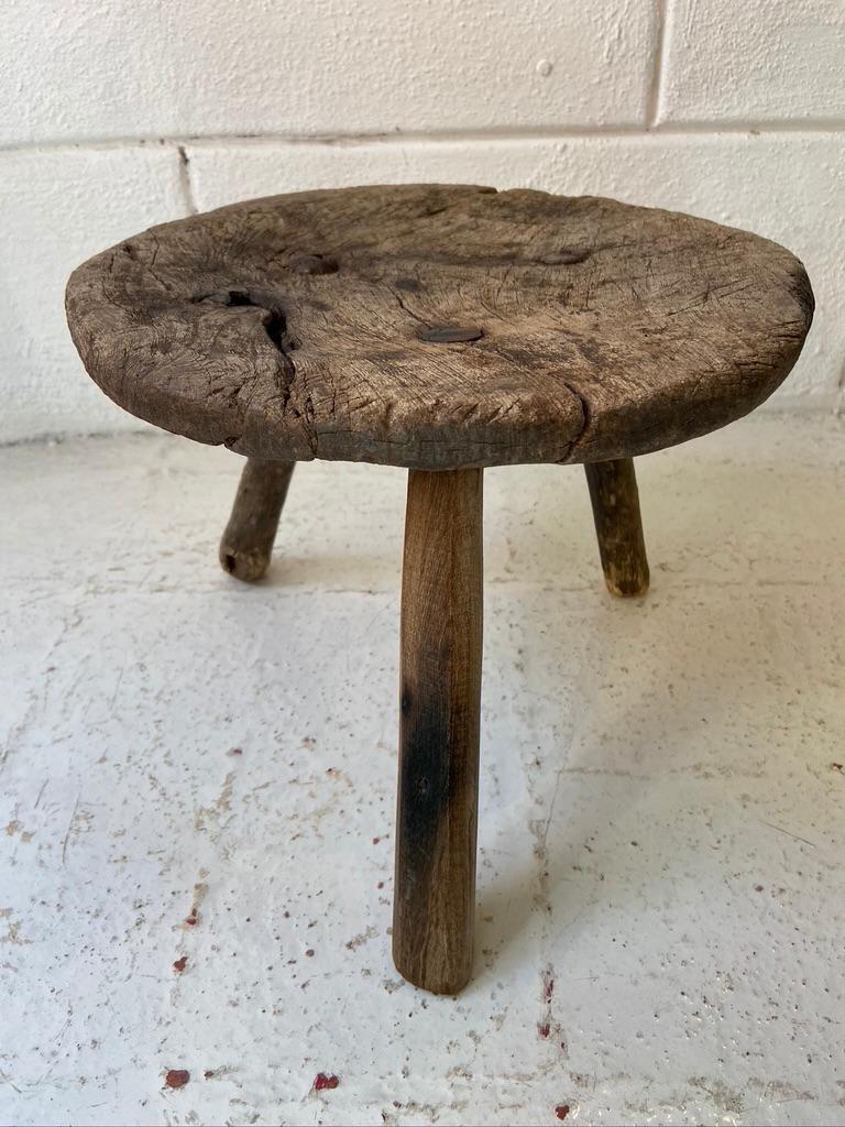 Hand-Carved Mesquite Stool from Mexico, circa 1940s