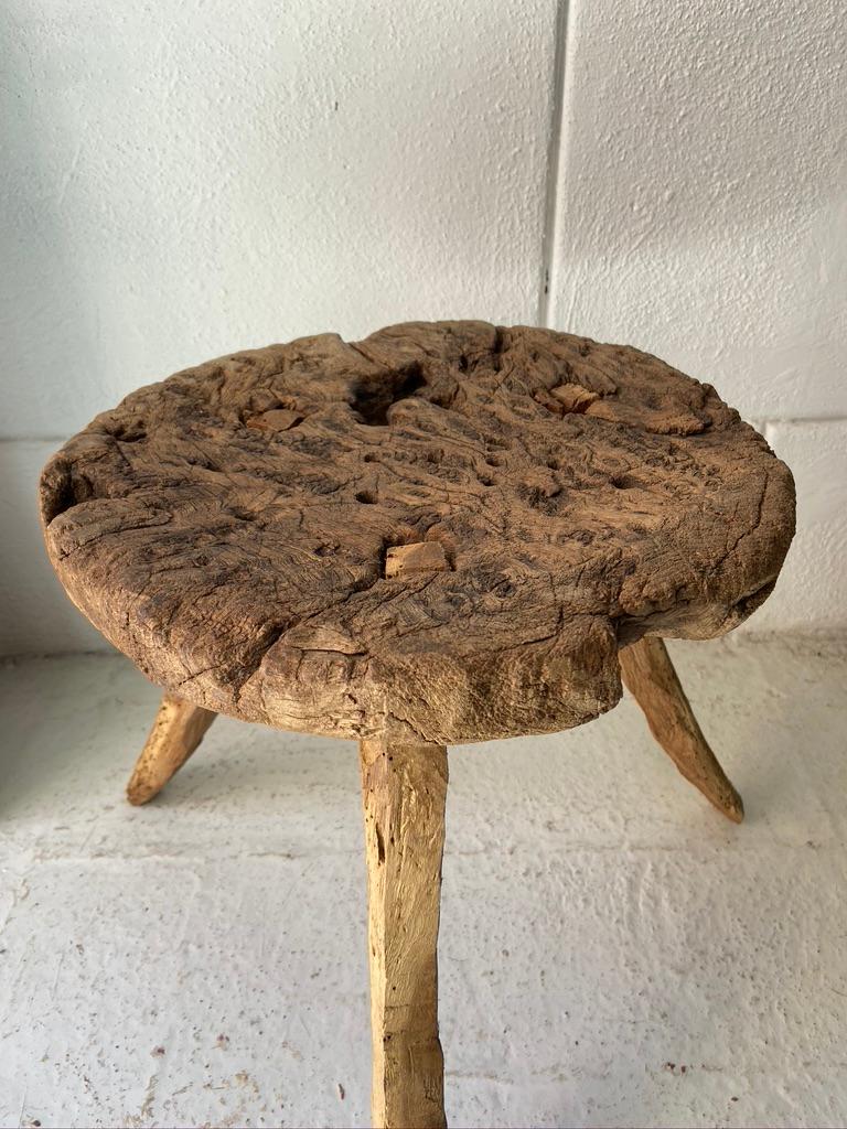 Hardwood Mesquite Stool From Mexico, Early 20th Century