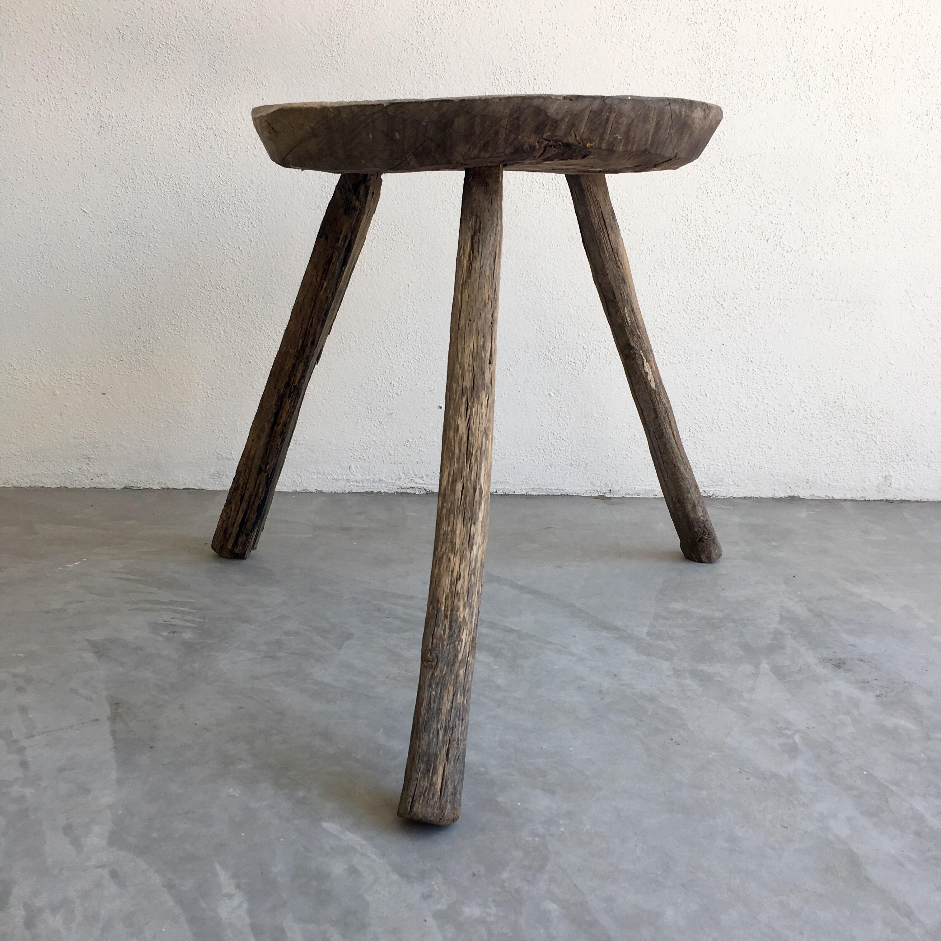 Tripod wood stool from the San Felipe region of Guanajuato, Mexico. This item is larger than most we come across.