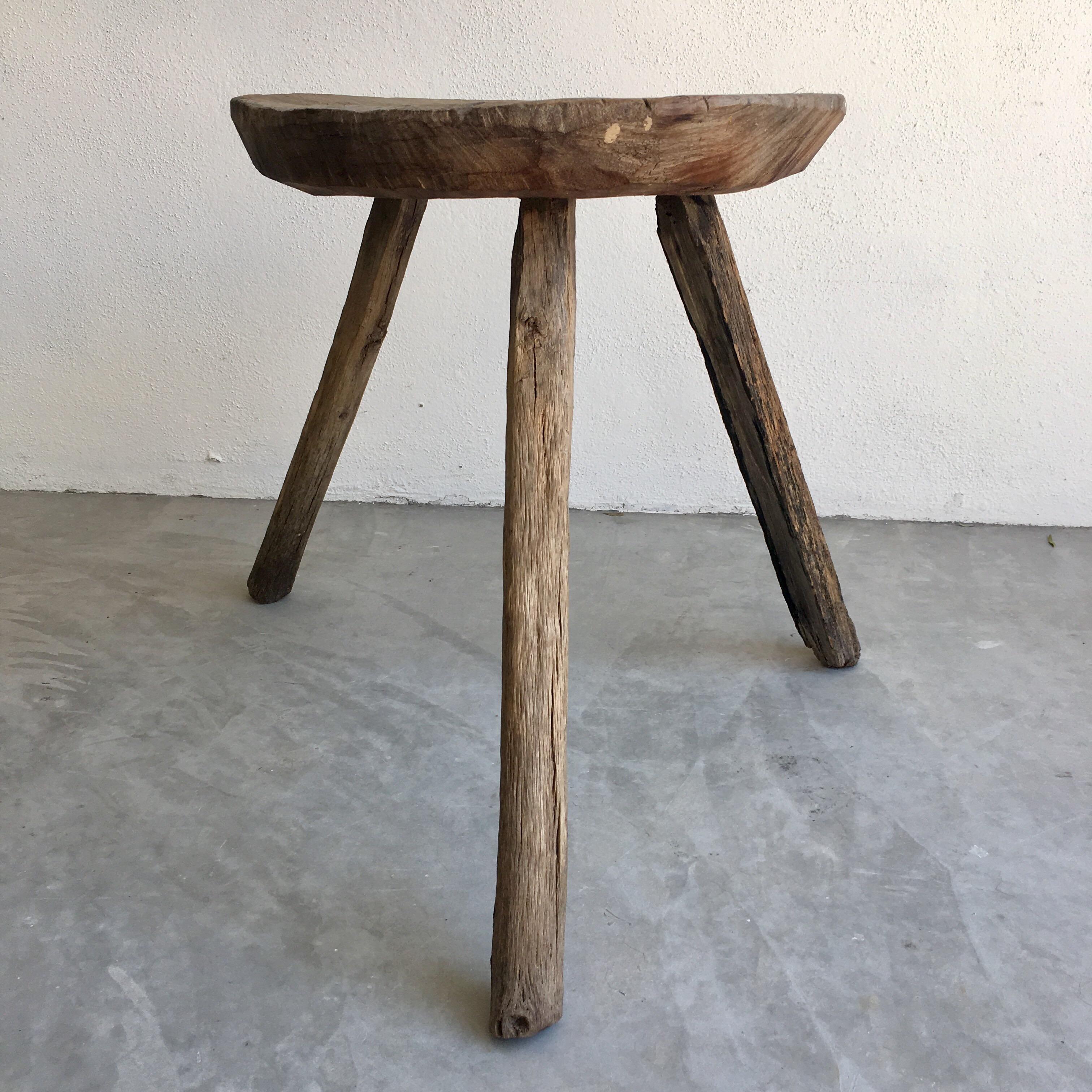 Hand-Carved Mesquite Stool from Mexico