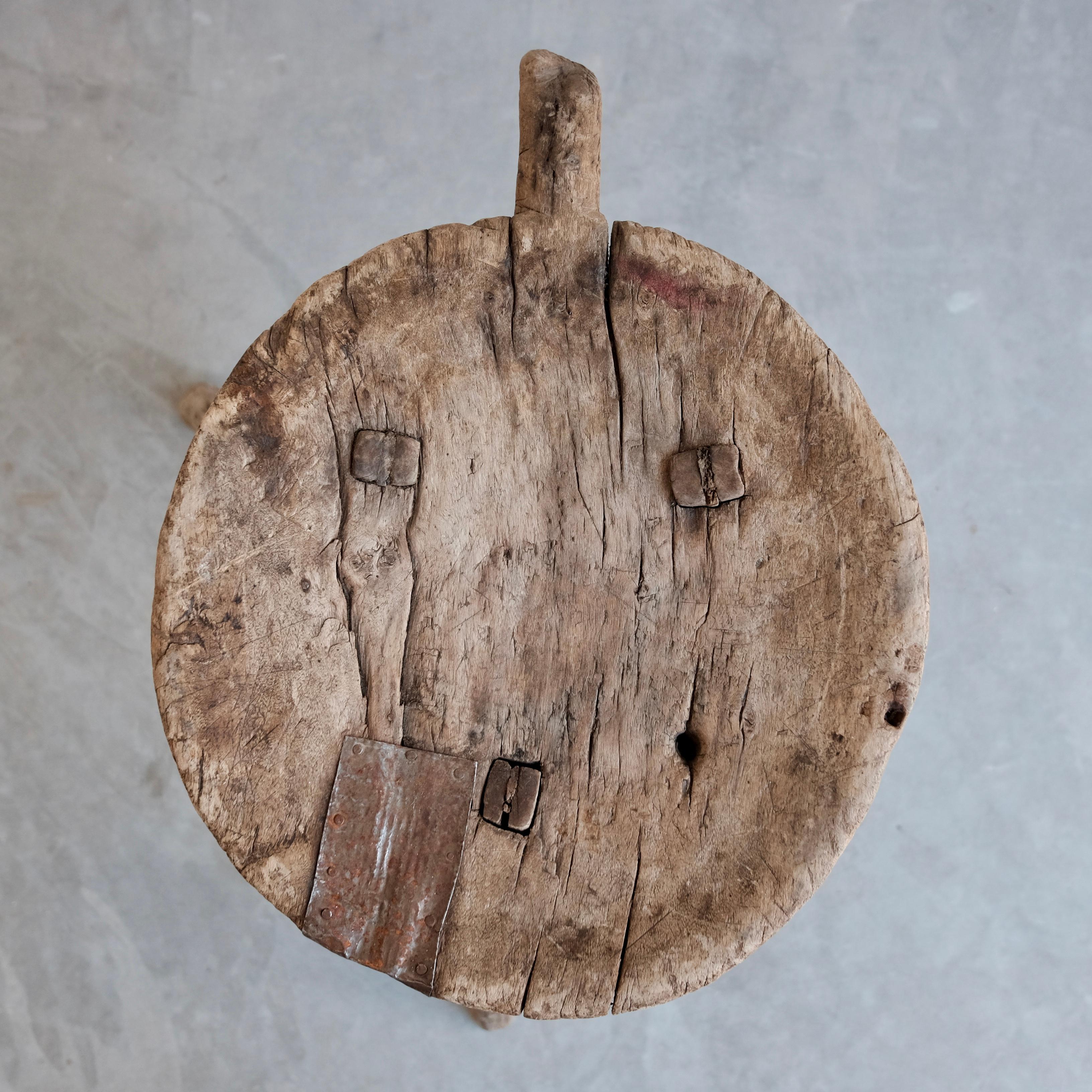 Mesquite stool form Cerritos, San Luis Potosi, Mexico with tin original tin patch.