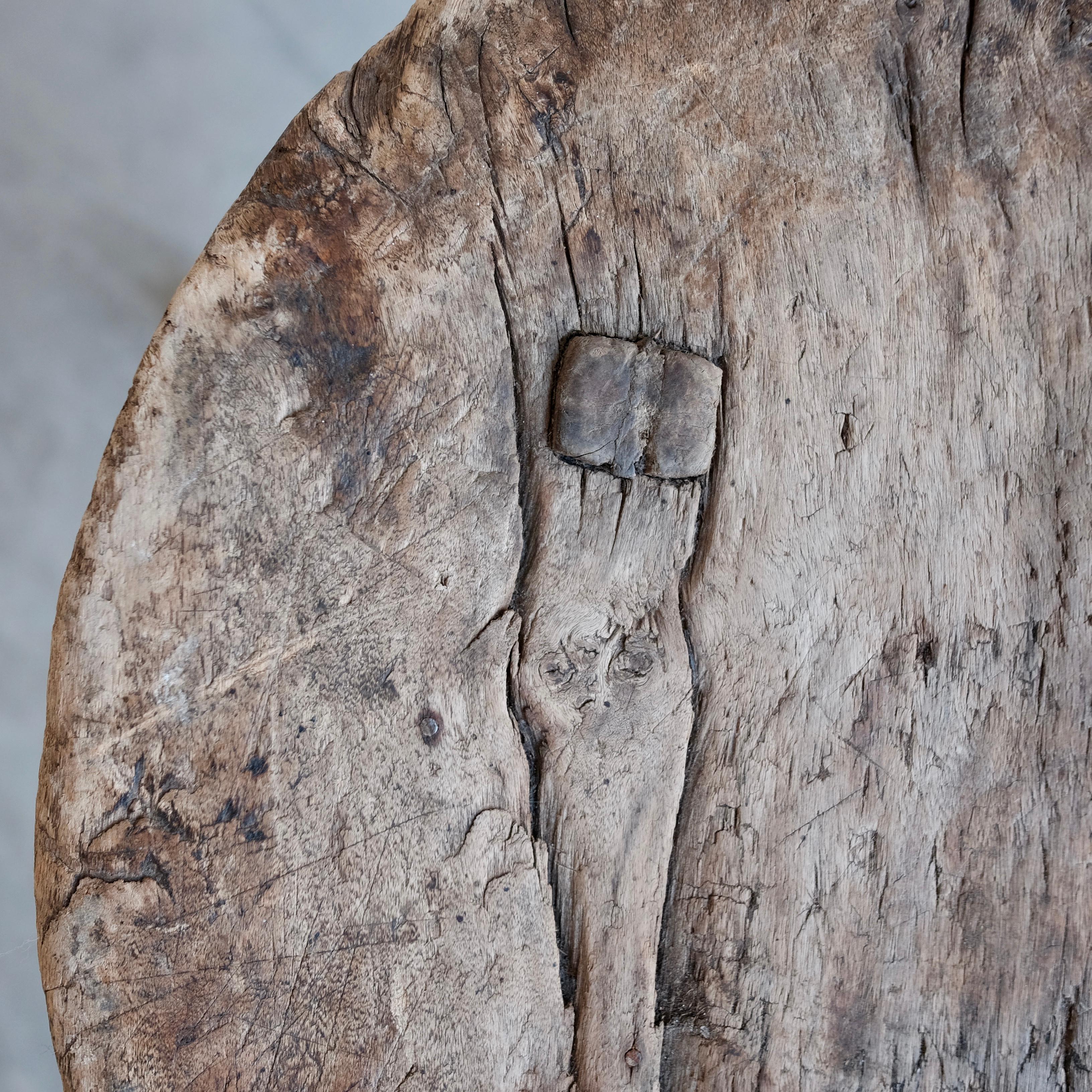 Hand-Carved Mesquite Stool with Handle from Mexico