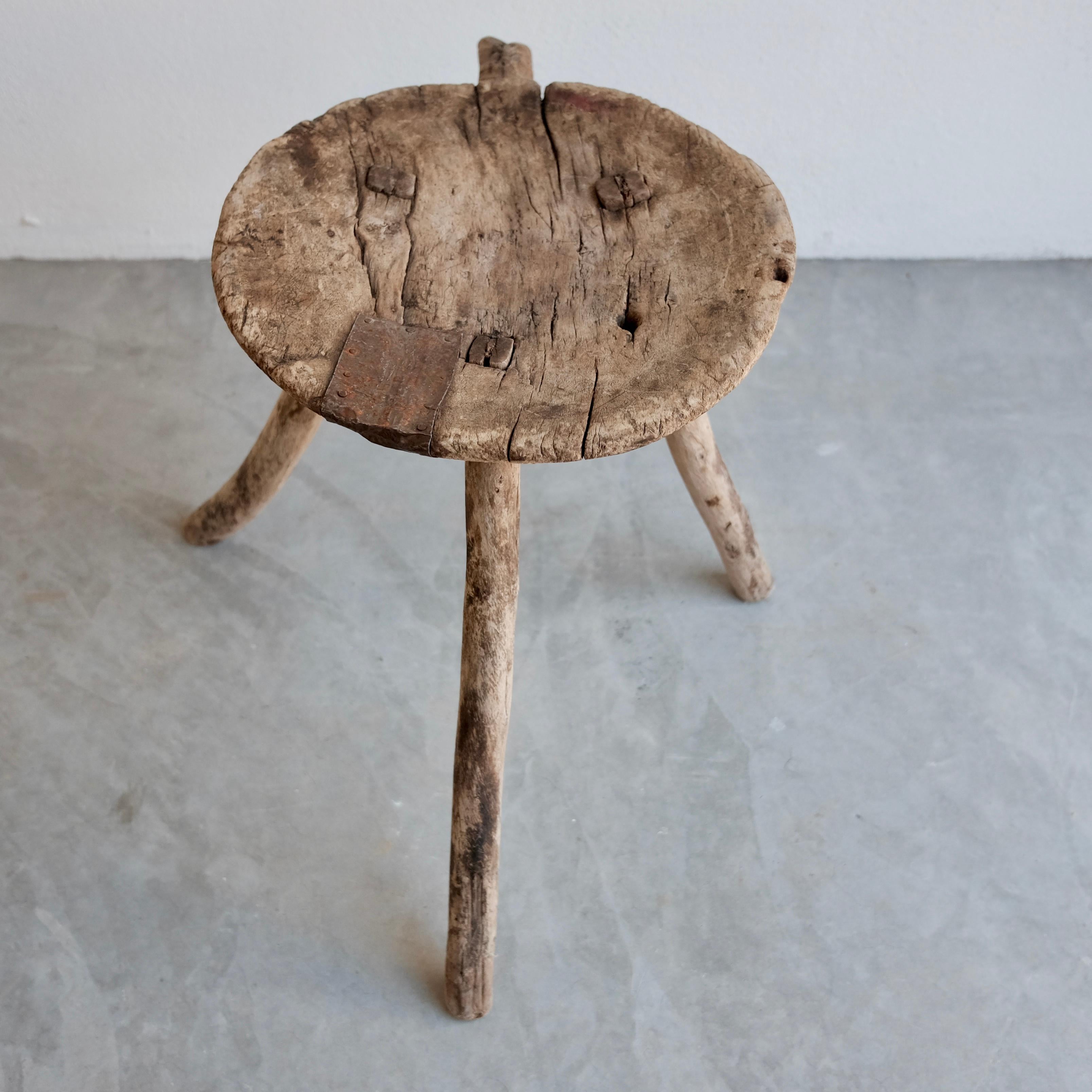 Late 20th Century Mesquite Stool with Handle from Mexico