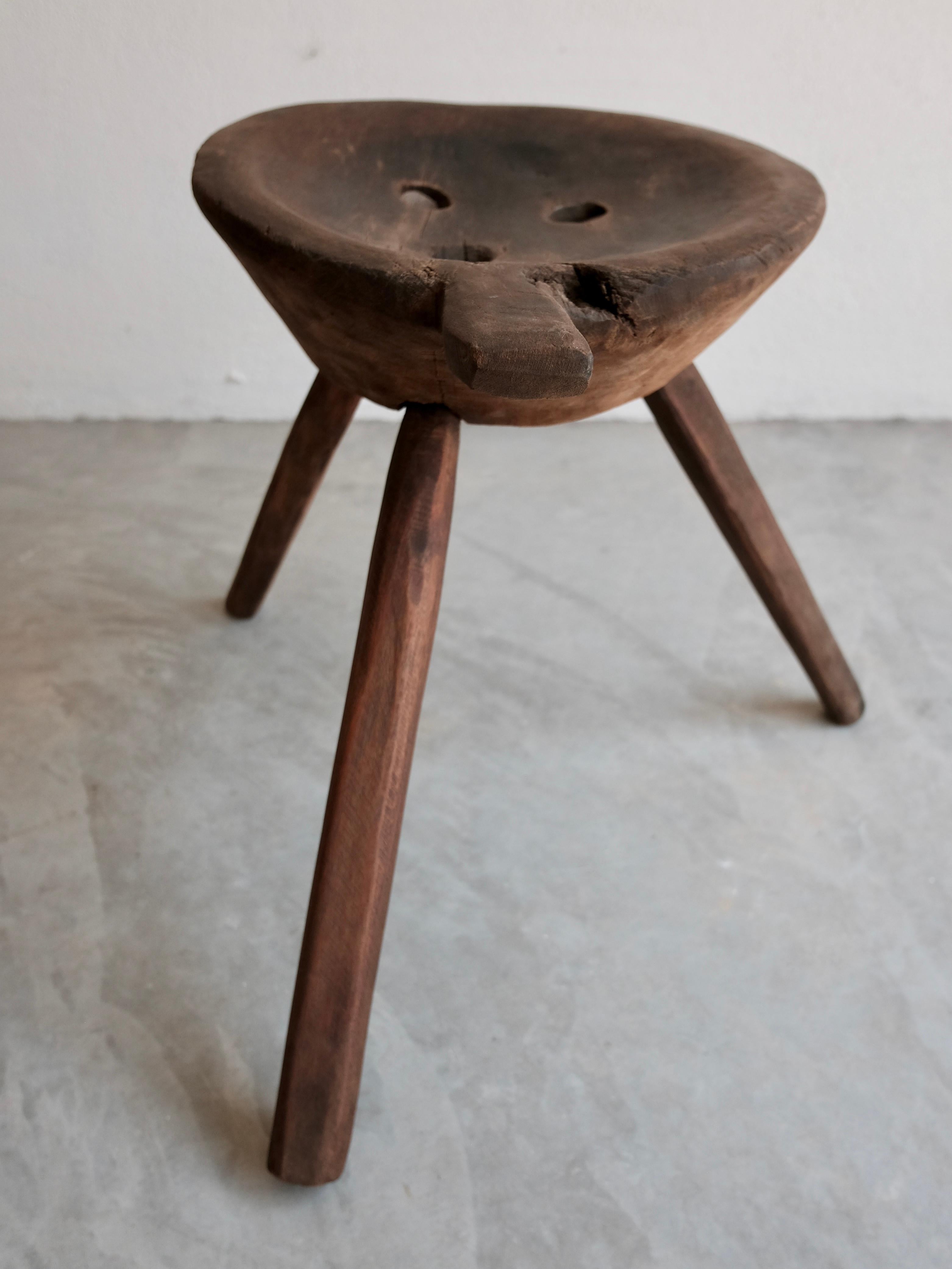 Hand-Carved Mesquite Work Stool from Mexico