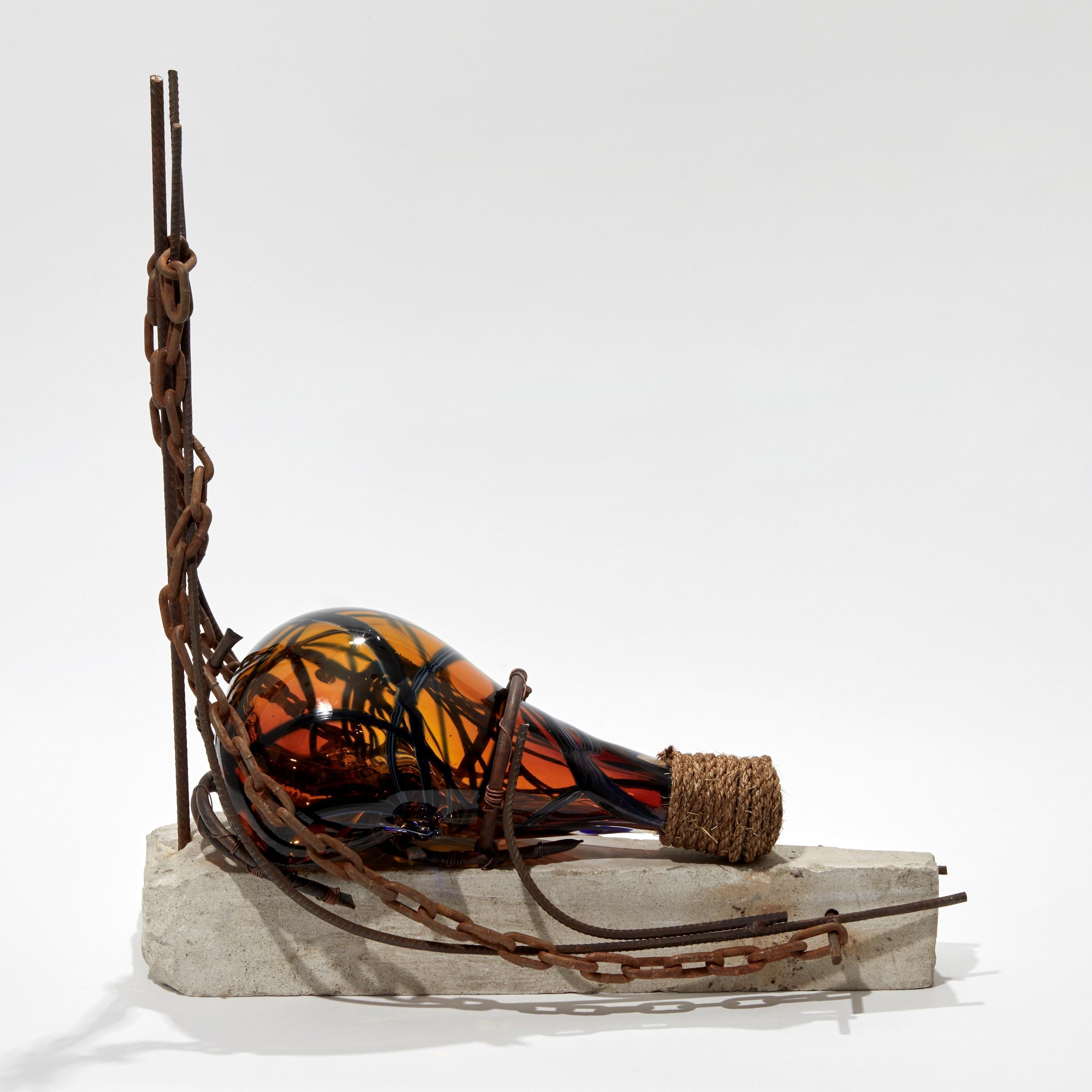 British Message in a Bottle, Glass, Steel, Copper & Limestone Sculpture by Chris Day For Sale