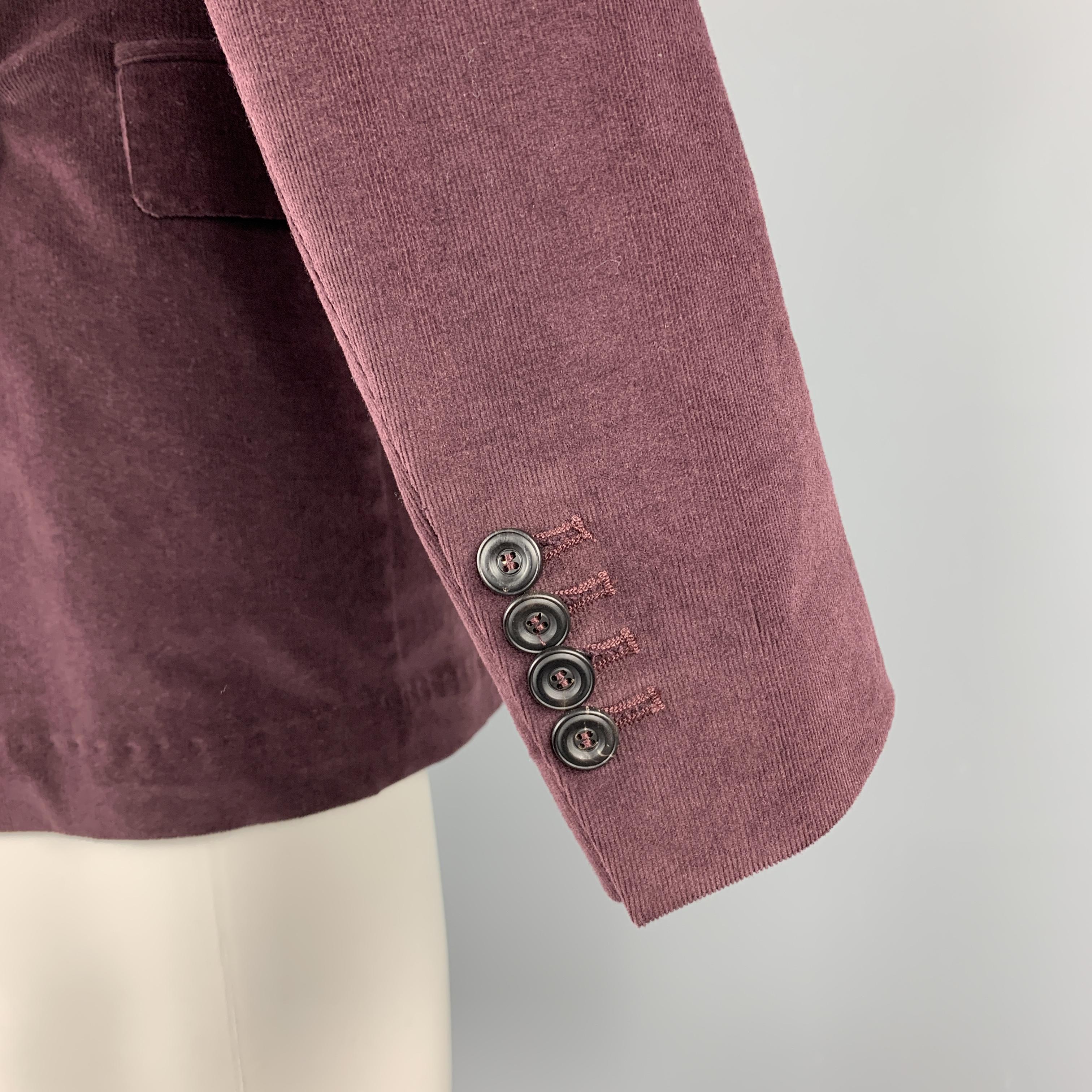 Men's MESSAGERIE Burgundy Size 36 Cotton / Elastane Corduroy Notch Lapel Sport Coat