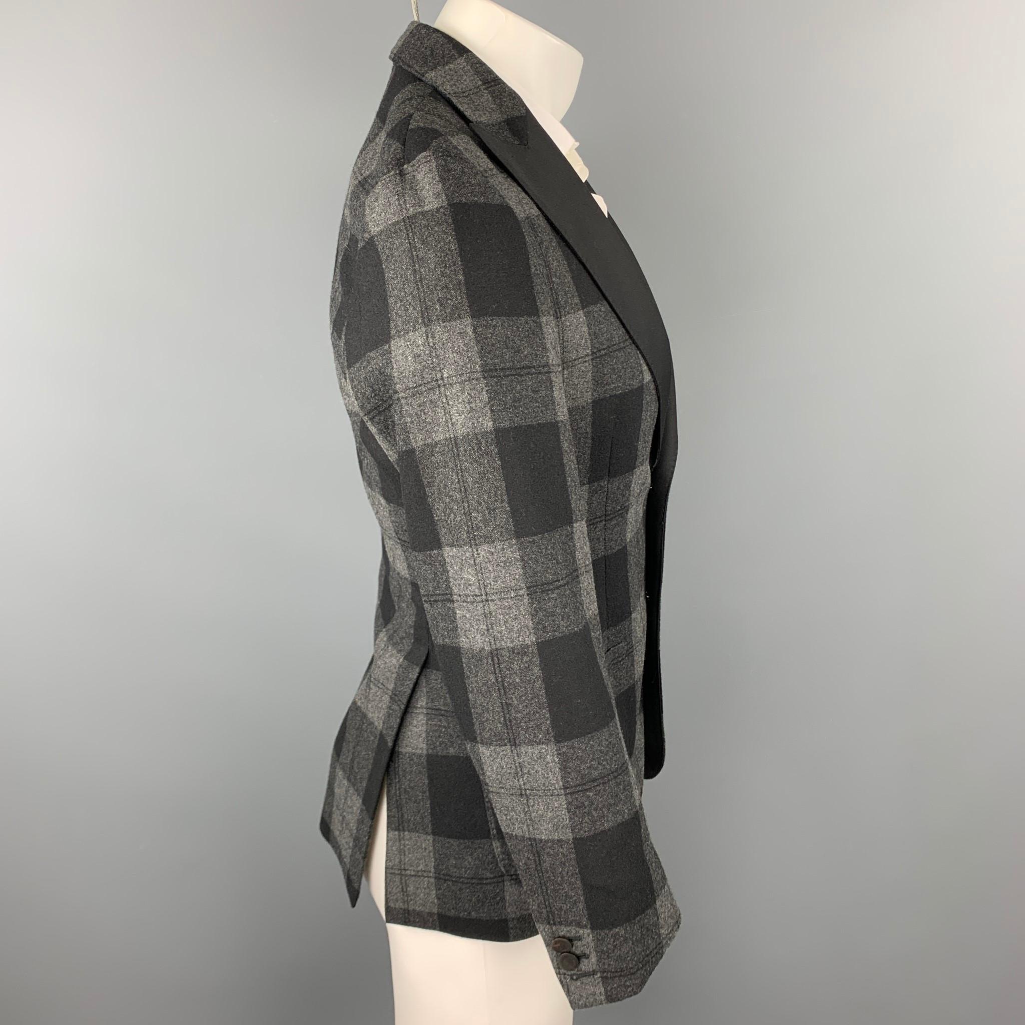 MESSAGERIE Talla 36 Gris y Negro A cuadros Mezcla de Lana Solapa de Pico Abrigo de deporte en Excelente Estado en San Francisco, CA