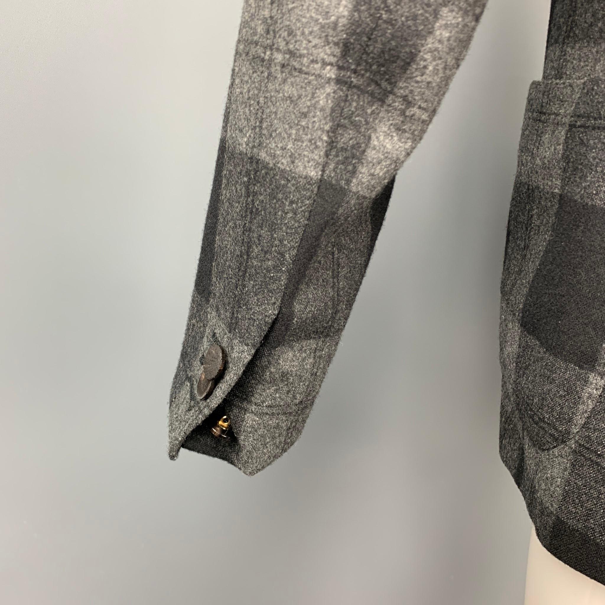 MESSAGERIE Talla 36 Gris y Negro A cuadros Mezcla de Lana Solapa de Pico Abrigo de deporte 1