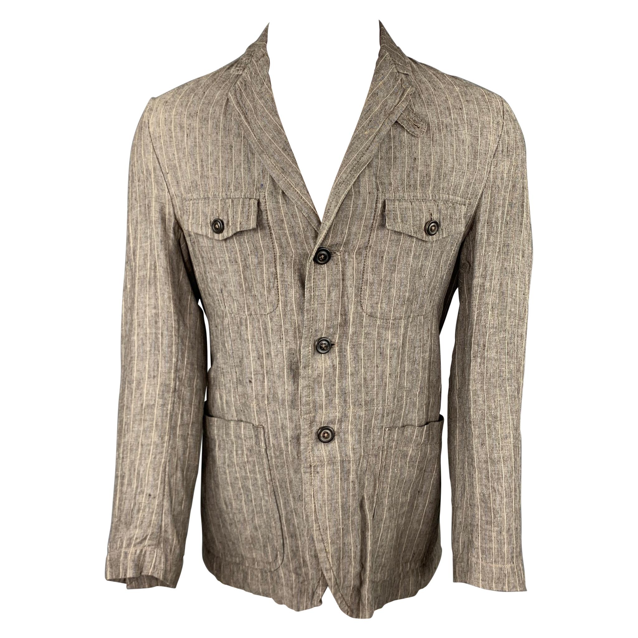 BANANA REPUBLIC Size 38 Brown Leather Peak Lapel Flap Pockets Sport Coat For Sale at 1stDibs