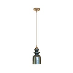 Lampe à suspension Messalina avec structure en bronze satiné et bleu pétrole