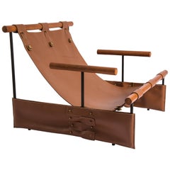 'Messenger' Minimalist Modern Armchair in Wood, Carbon Steel and Leather