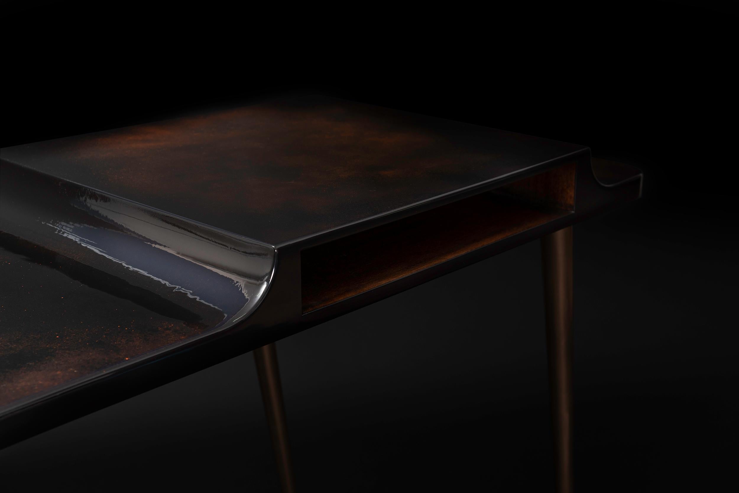 Messier 77 Konsole, Moderne Luxus-Schreibtischkonsole des 21. Jahrhunderts aus Gold und Kupfer im Angebot 3