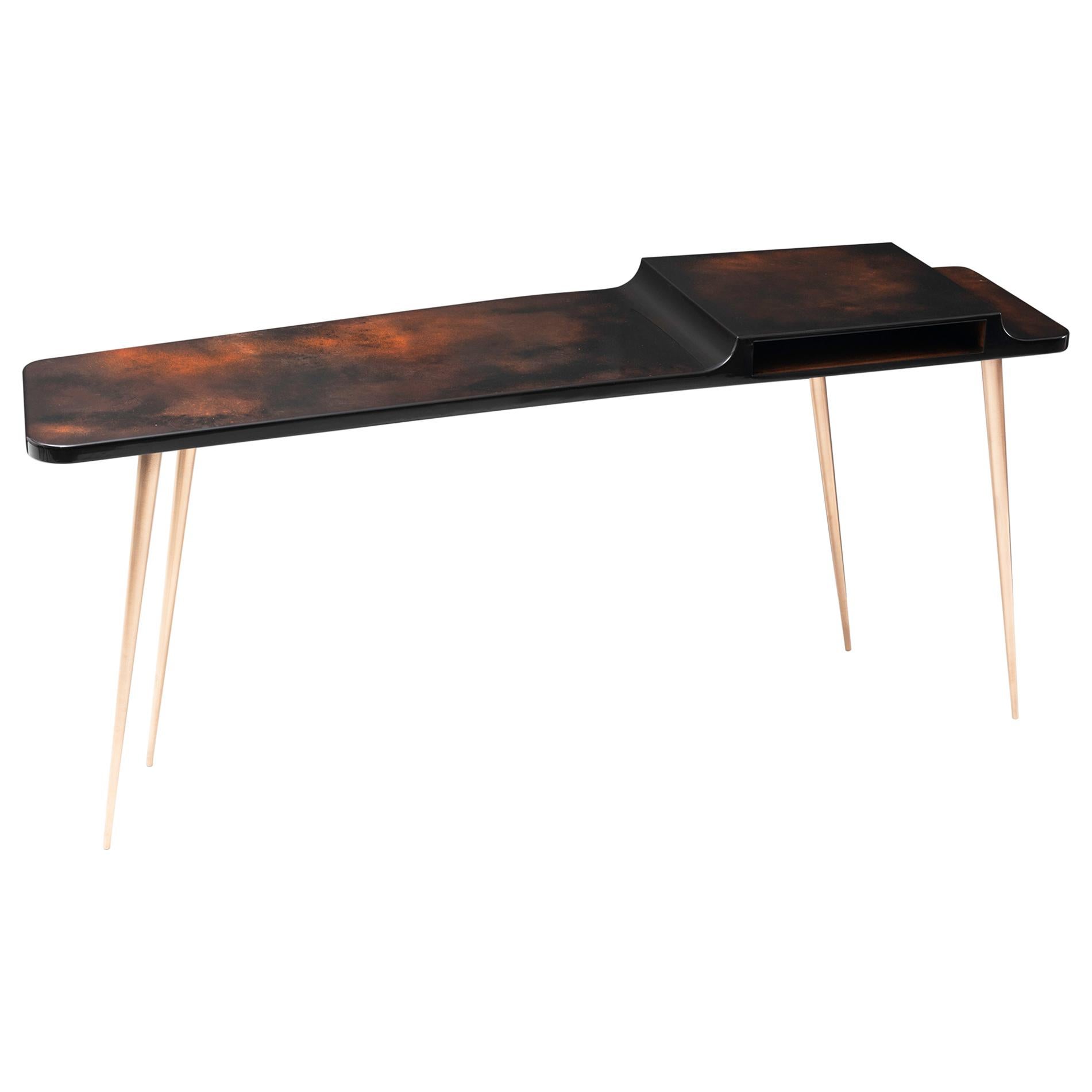 Messier 77 Console, 21st Century Modern Luxury Gold and Copper Desk Console For Sale