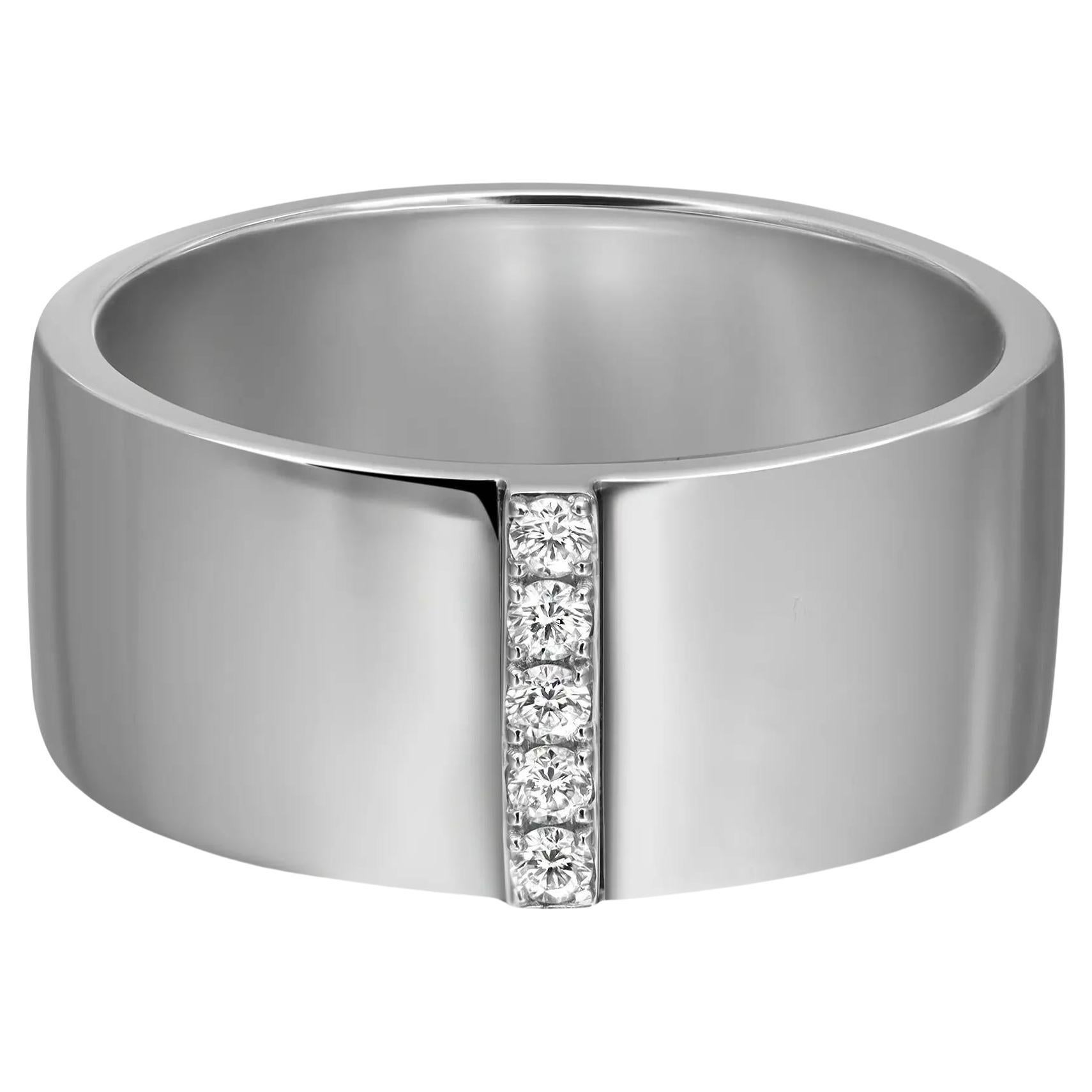 Messika 0.07Cttw Kate Diamond Wide Band Ring 18K White Gold Size 52 US 6 For Sale
