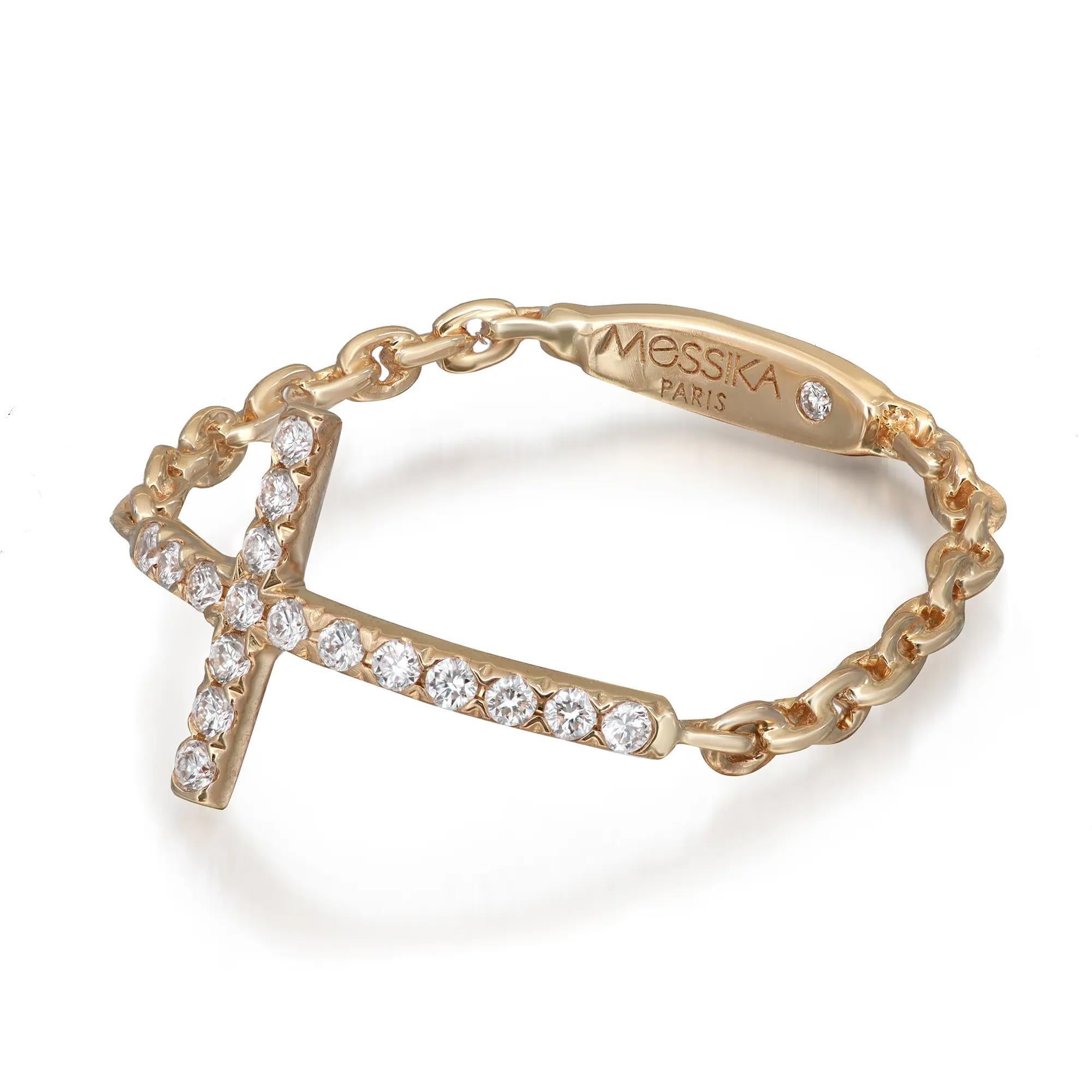 Modern Messika 0.11Cttw Croix Sur Chaine Diamond Ring 18K Yellow Gold Size 52 US 6 For Sale