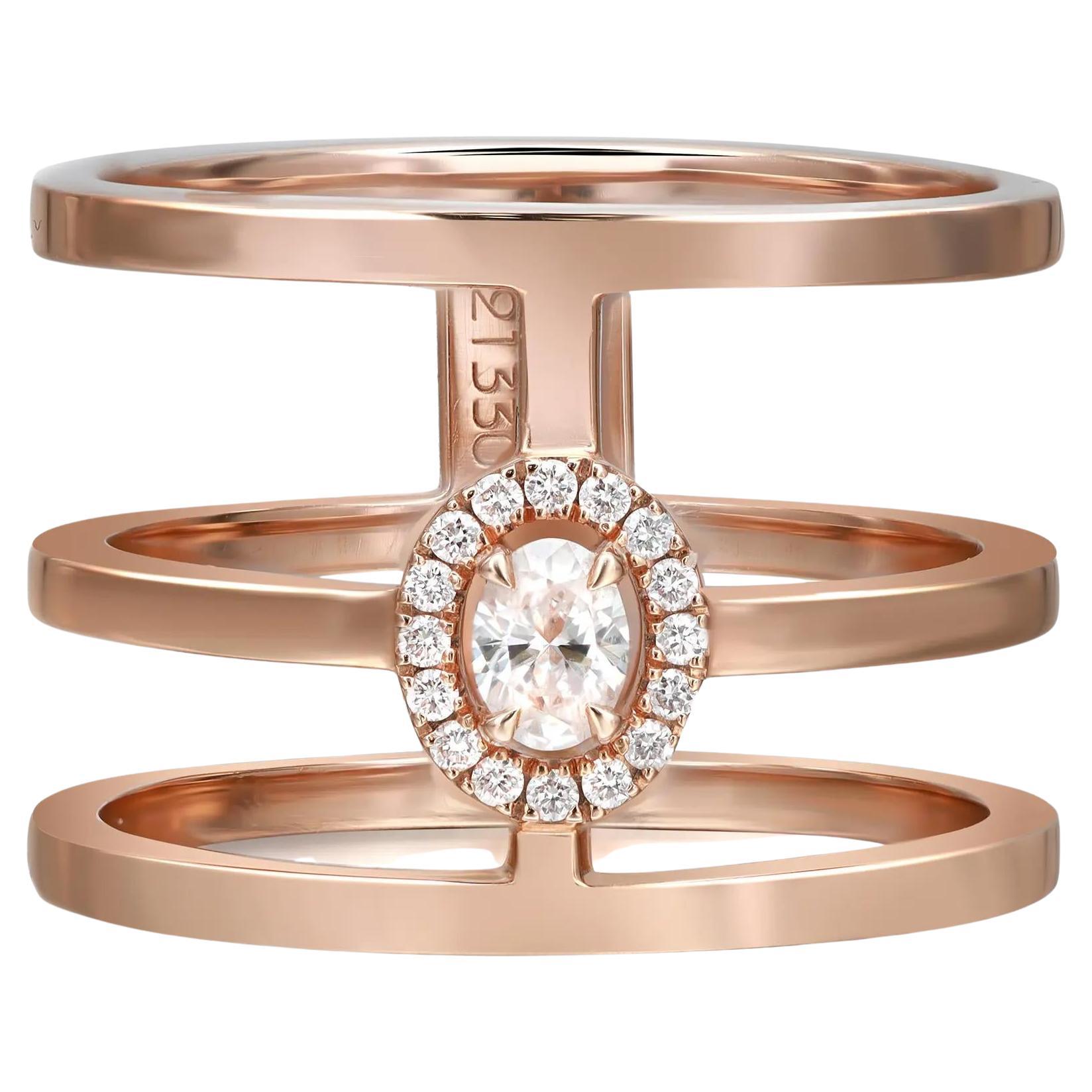 Messika 0.22Cttw Glam'Azone 3 Row Diamond Band Ring 18K Rose Gold Size 54 US 7 For Sale