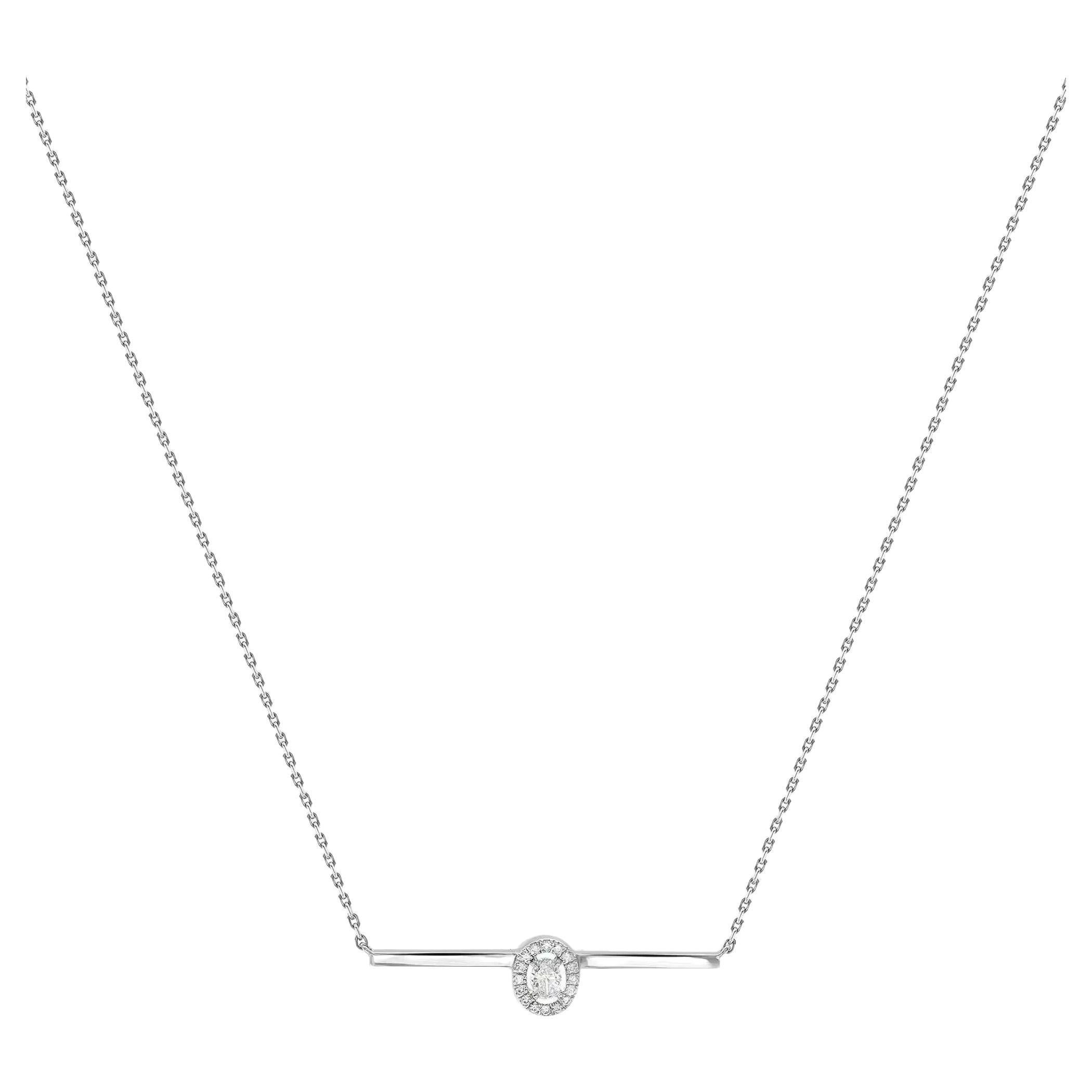 Messika 0.22Cttw Glam'Azone Diamond Bar Necklace 18K White Gold 17.5 Inches 