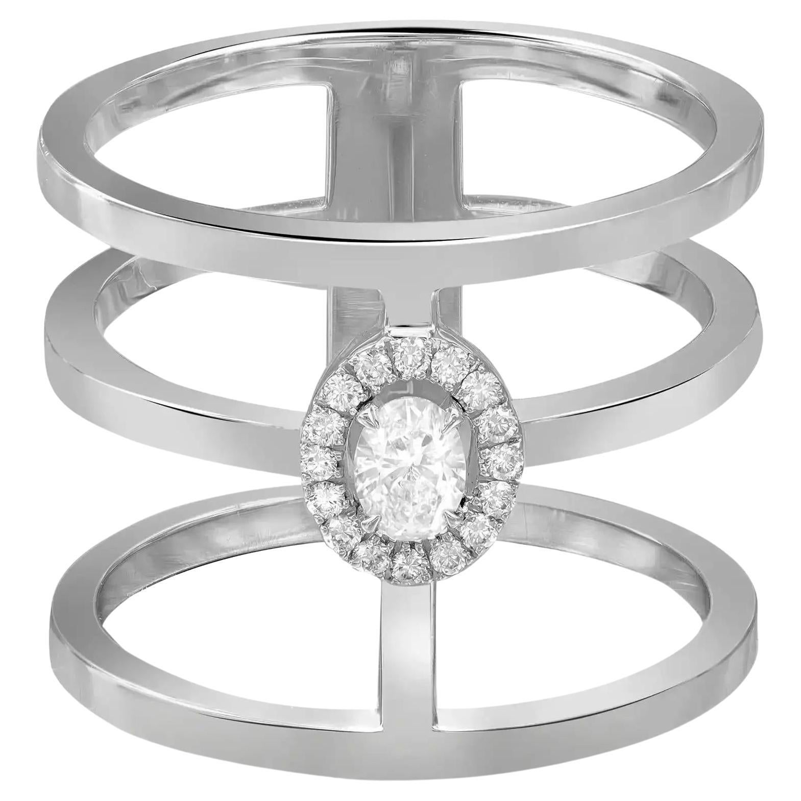 Messika 0.22Ctw Glam'Azone 3 Row Diamond Band Ring 18K White Gold SZ 53 US 6.5   For Sale