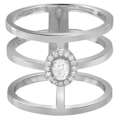 Messika 0.22Ctw Glam'Azone 3 Row Diamond Band Ring 18K White Gold SZ 53 US 6.5  