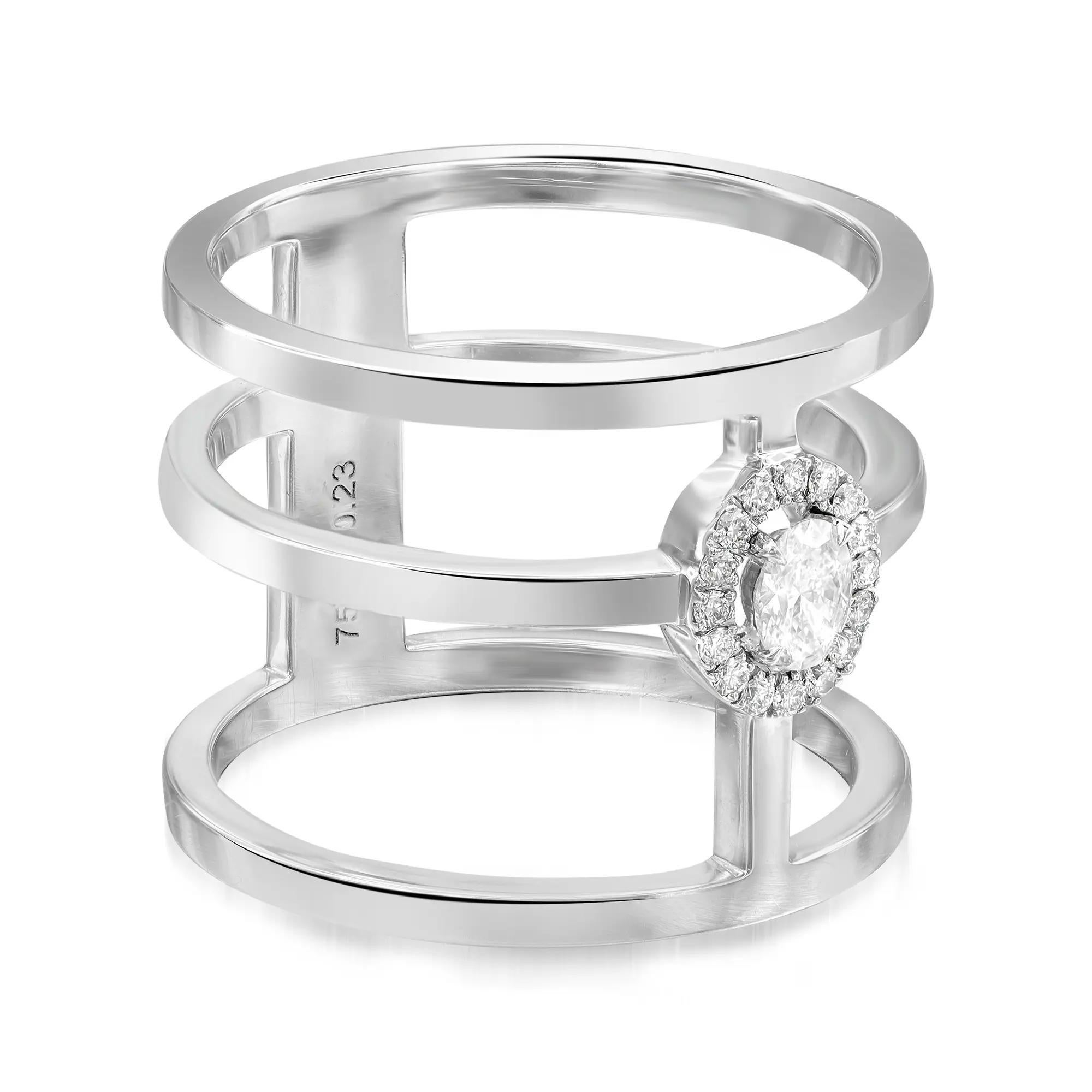 Taille ovale Messika Bague en or blanc 18 carats à 3 rangées de diamants 0,22 ct. pt. Glam'Azone Taille 54 US 7 en vente