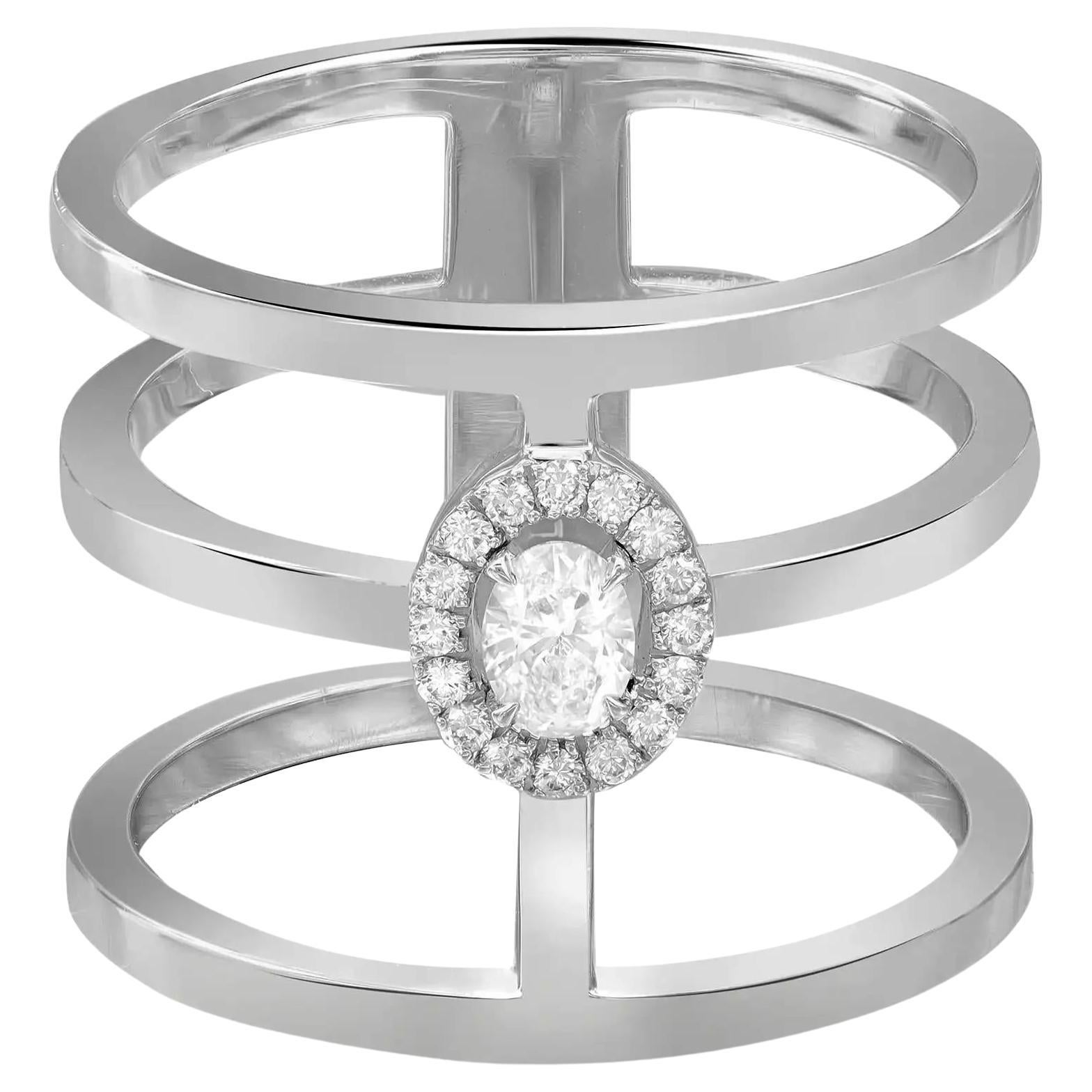 Messika 0.22Ctw Glam'Azone 3 Row Diamond Band Ring 18K White Gold SZ 54 US 7 For Sale