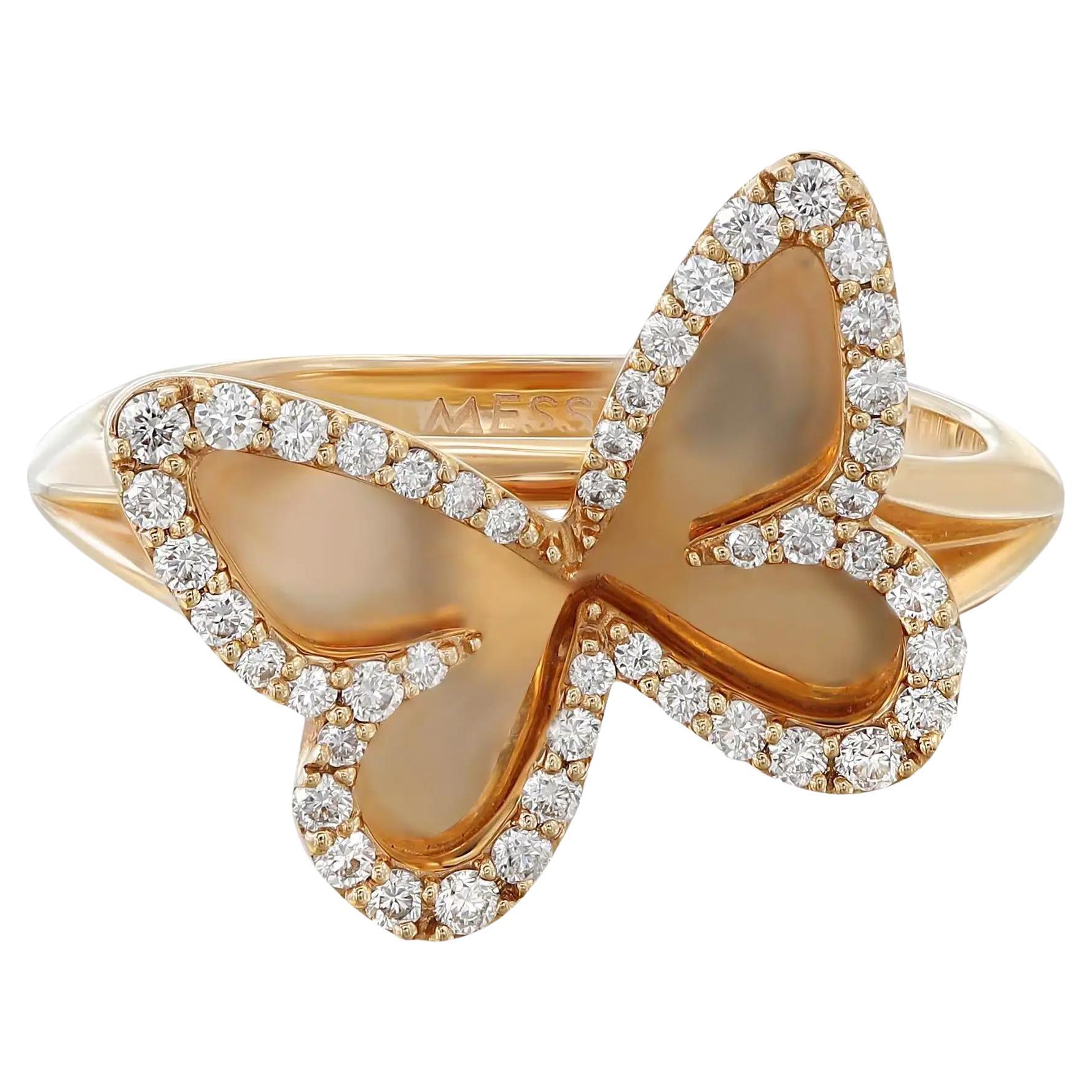 Messika 0.27Cttw Diamond Plaque Butterfly Ring 18K Rose Gold Size 52 US 6