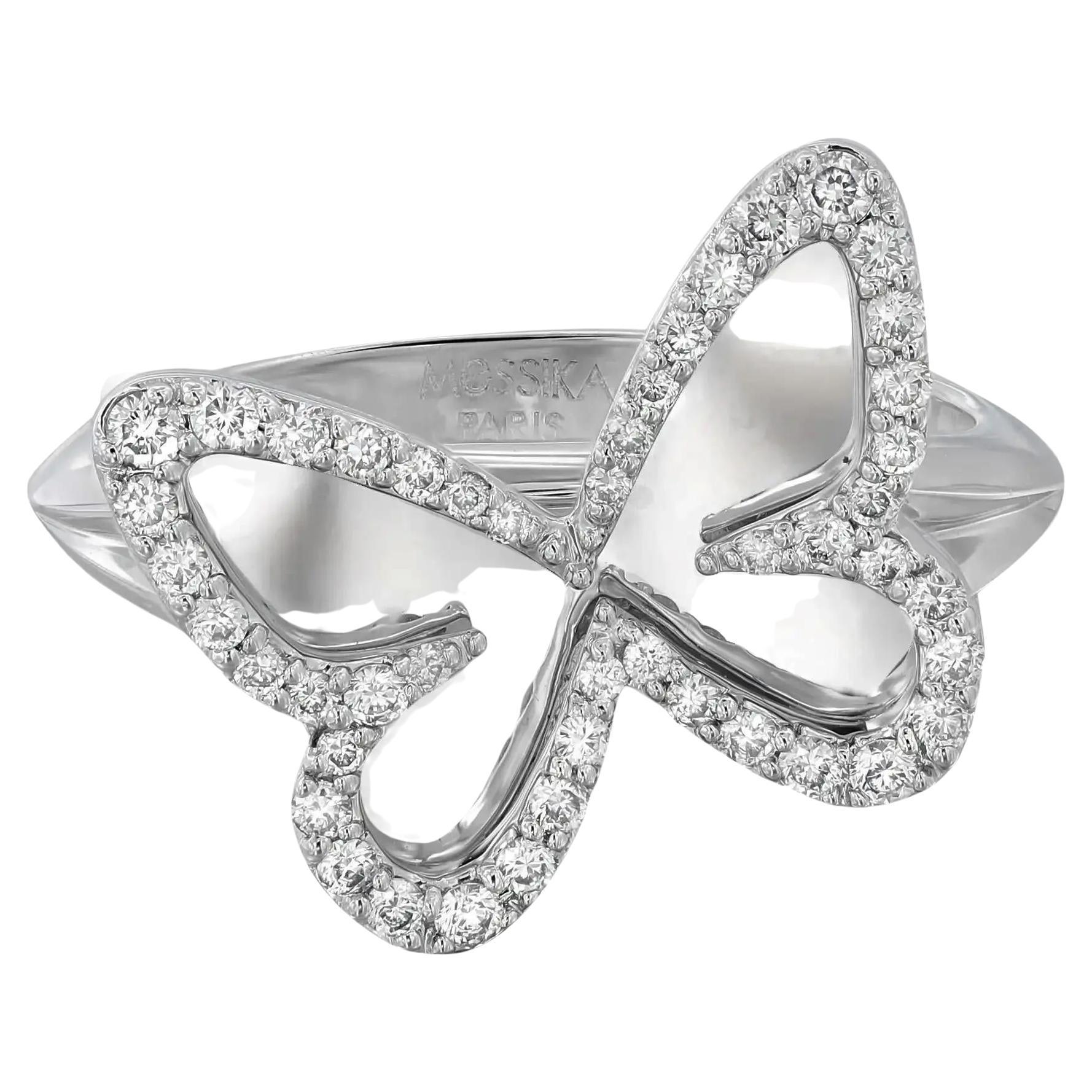 Messika 0.27Cttw Plaque Butterfly Diamond Ring 18K White Gold Size 53 US 6.5 For Sale