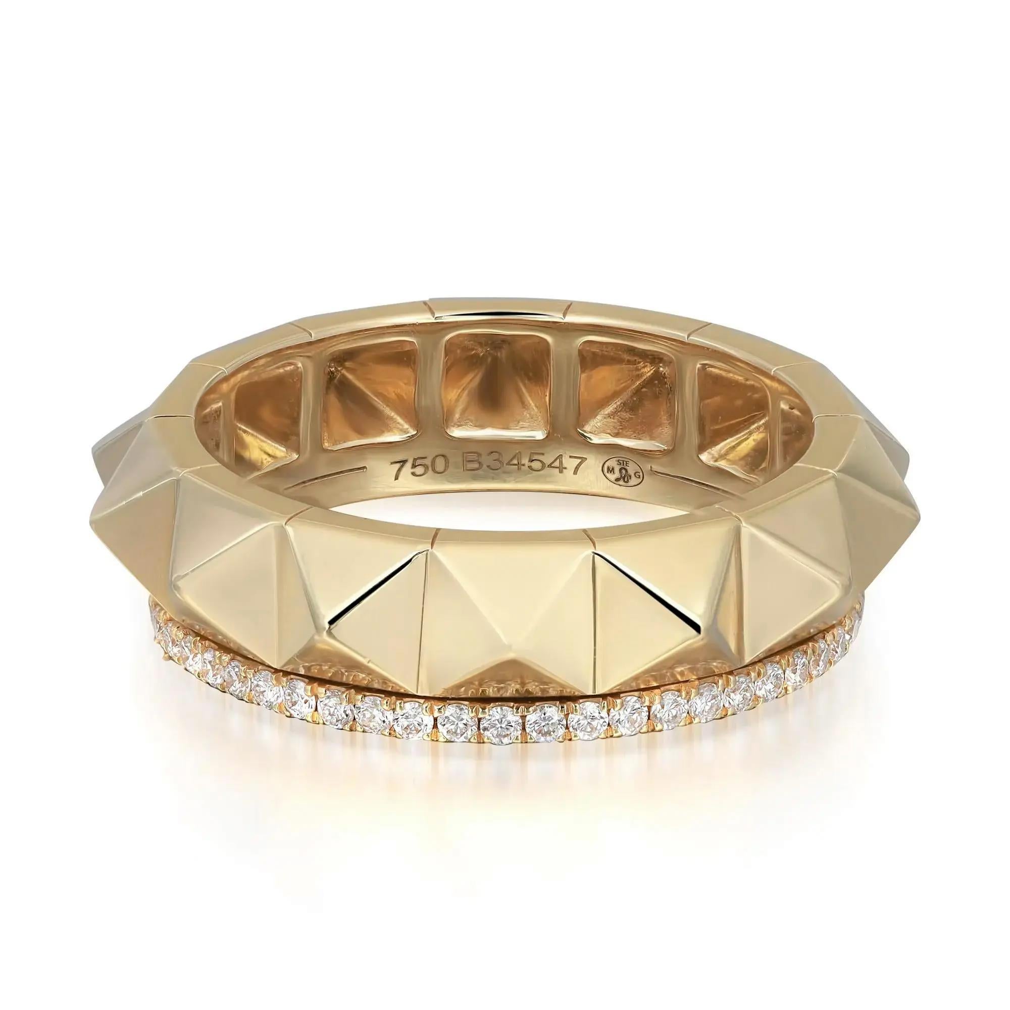 Bold and contemporary, Messika Spiky Gatsby diamond band ring. Crafted in lustrous 18K yellow gold. It features spikes all around the band with pave set round brilliant cut diamond band attached on the one side giving it a unique look. Total diamond