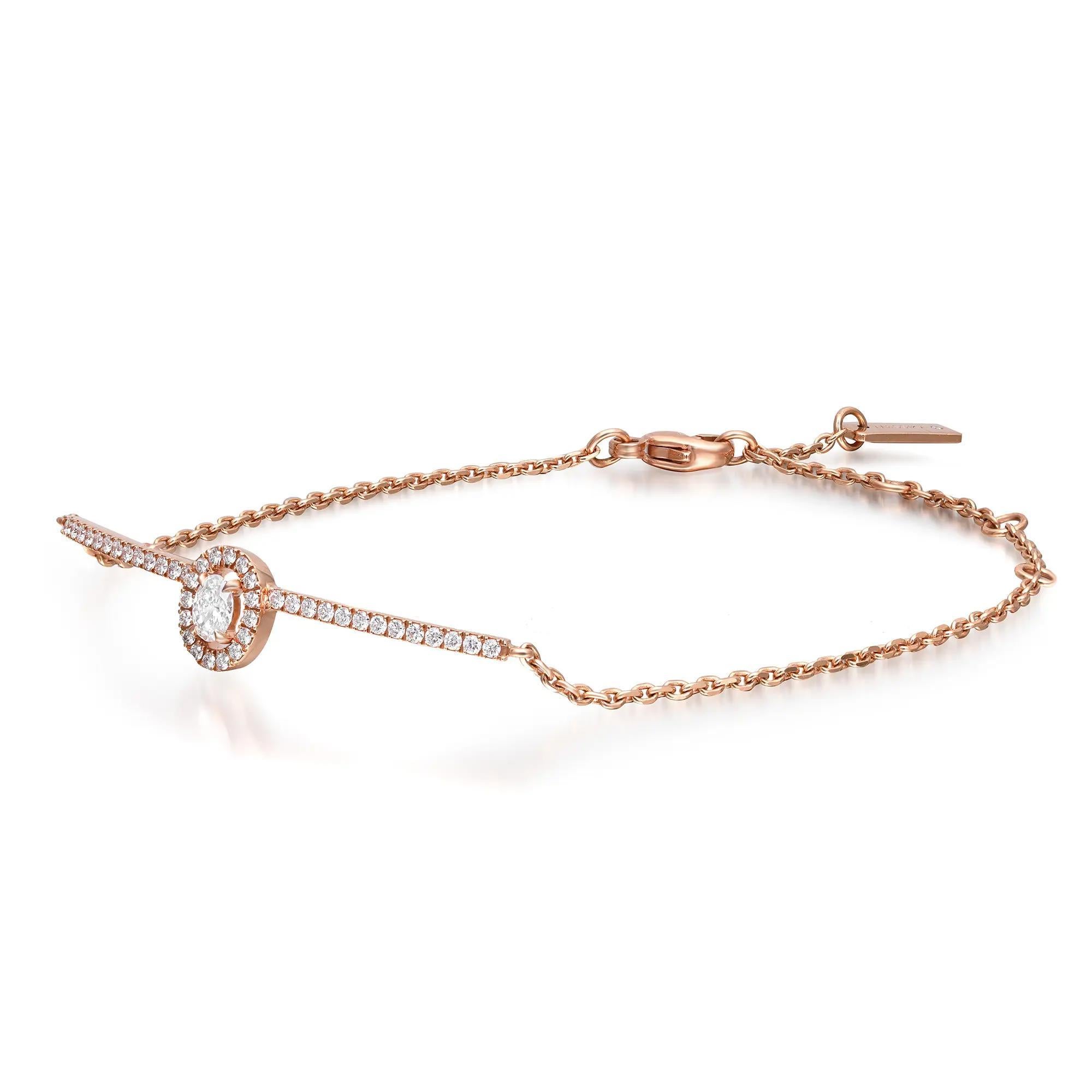 Modern Messika 0.36Cttw Glam'Azone Diamond Chain Bracelet 18K Rose Gold 7.5 Inches For Sale