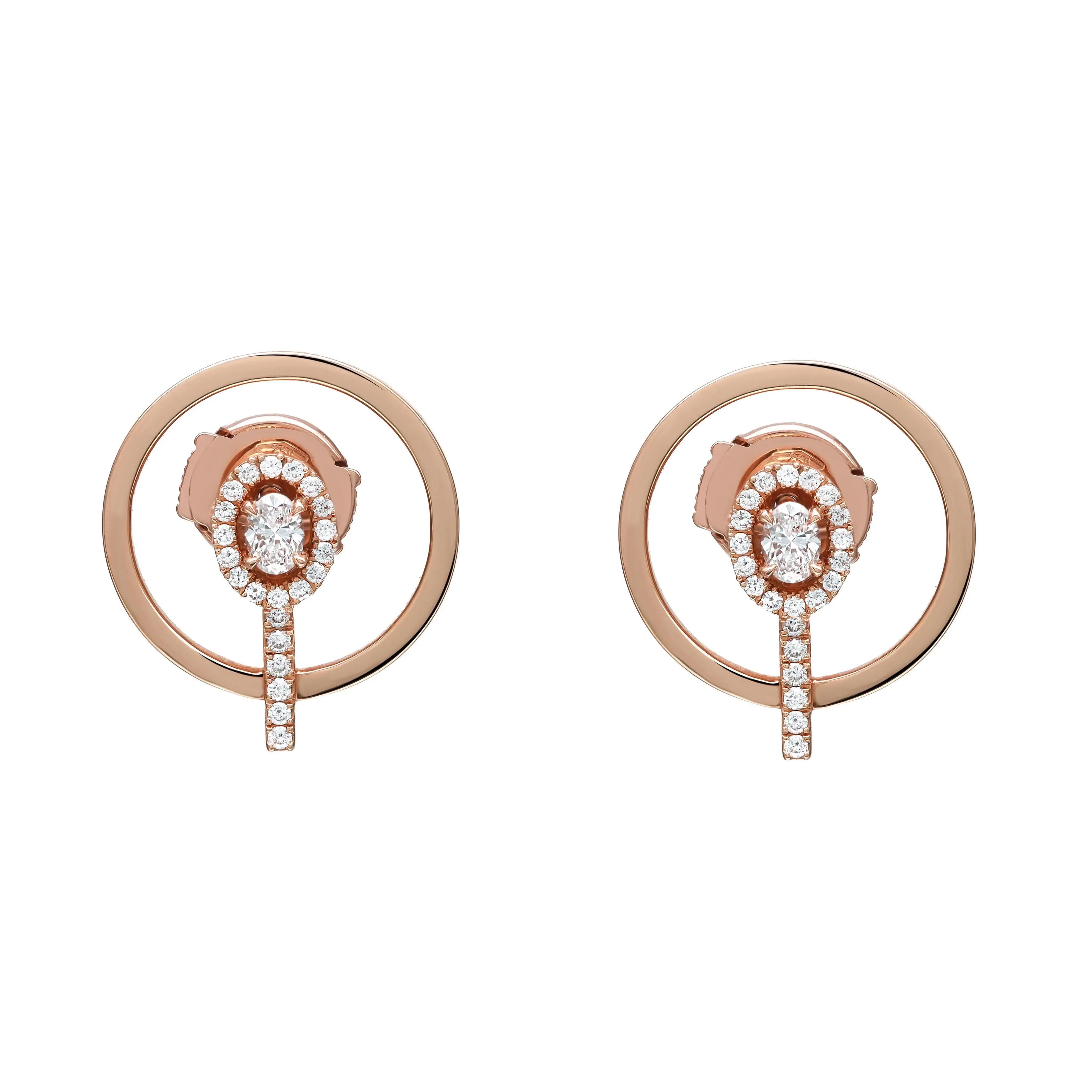 Messika Clous d'oreilles en or rose 18 carats avec diamants graphiques « Glam'Azone » 0,36 carat en vente