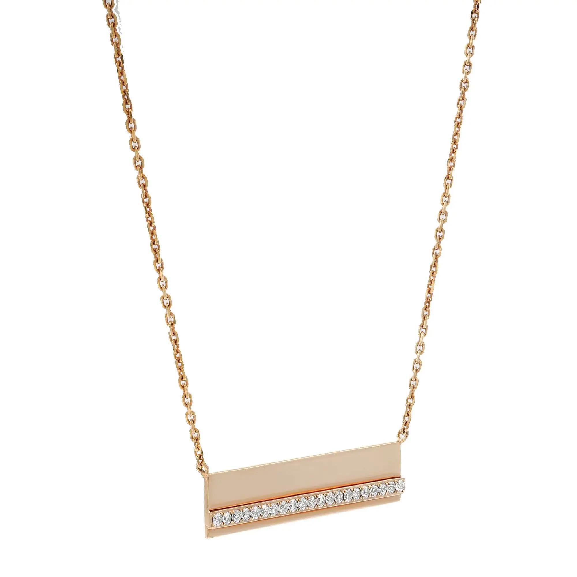 Modern Messika 0.36Cttw Kate Diamond Bar Pendant Chain Necklace 18K Rose Gold 17 Inches For Sale