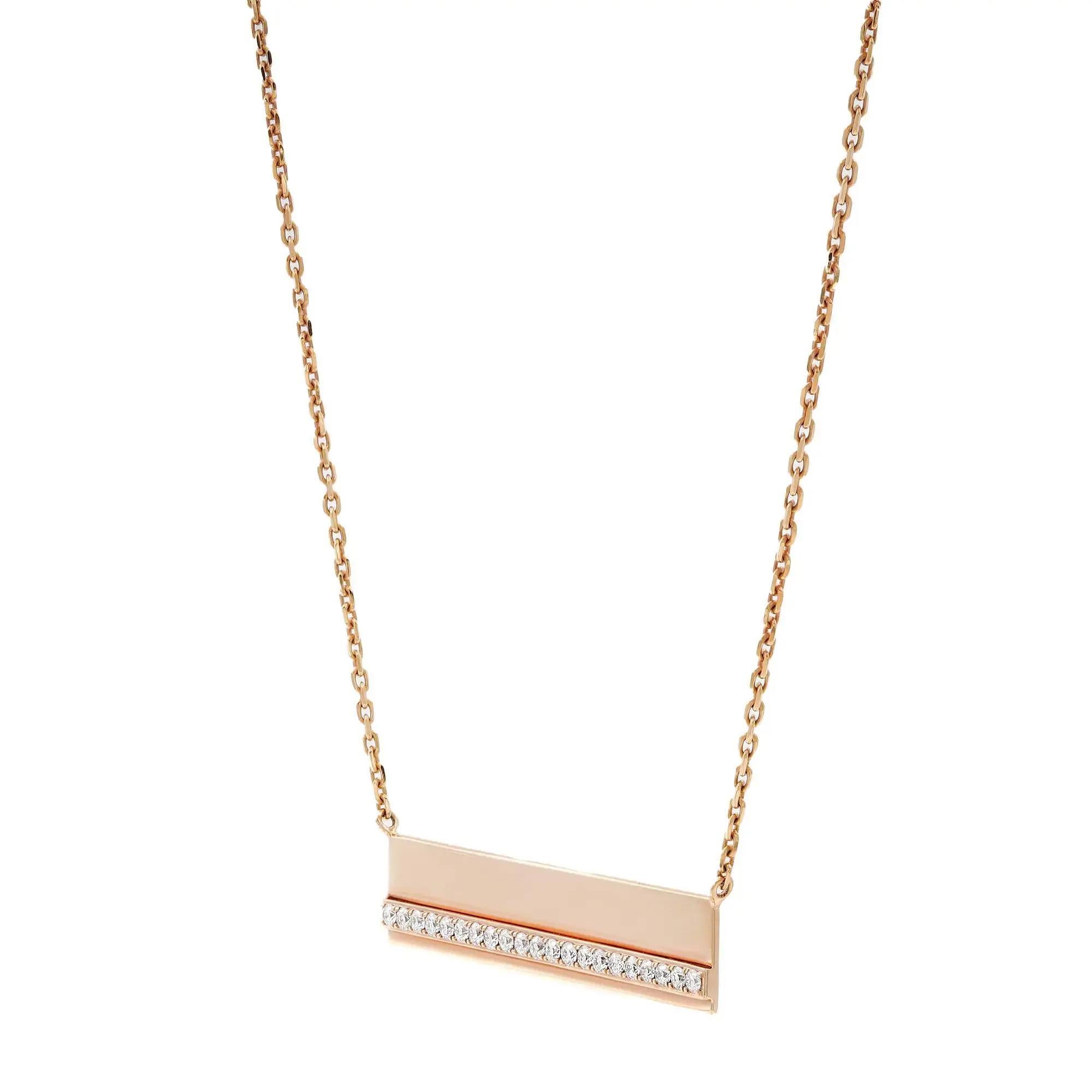 Taille ronde Messika 0.36Cttw Kate Diamond Bar Pendant Chain Necklace 18K Rose Gold 17 Inches en vente