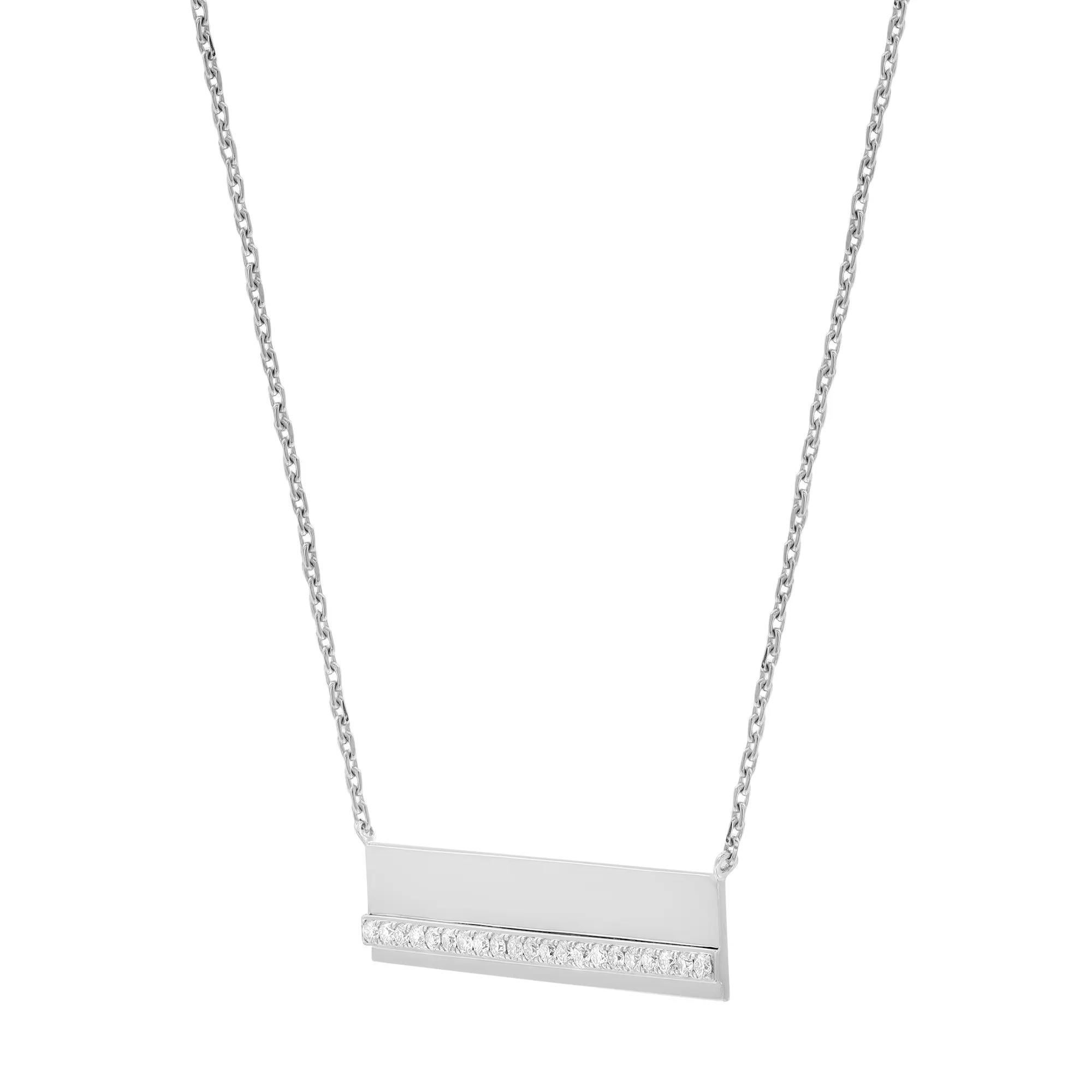 Round Cut Messika 0.36Cttw Kate Horizontal Bar Pendant Necklace 18K White Gold 17 Inches  For Sale