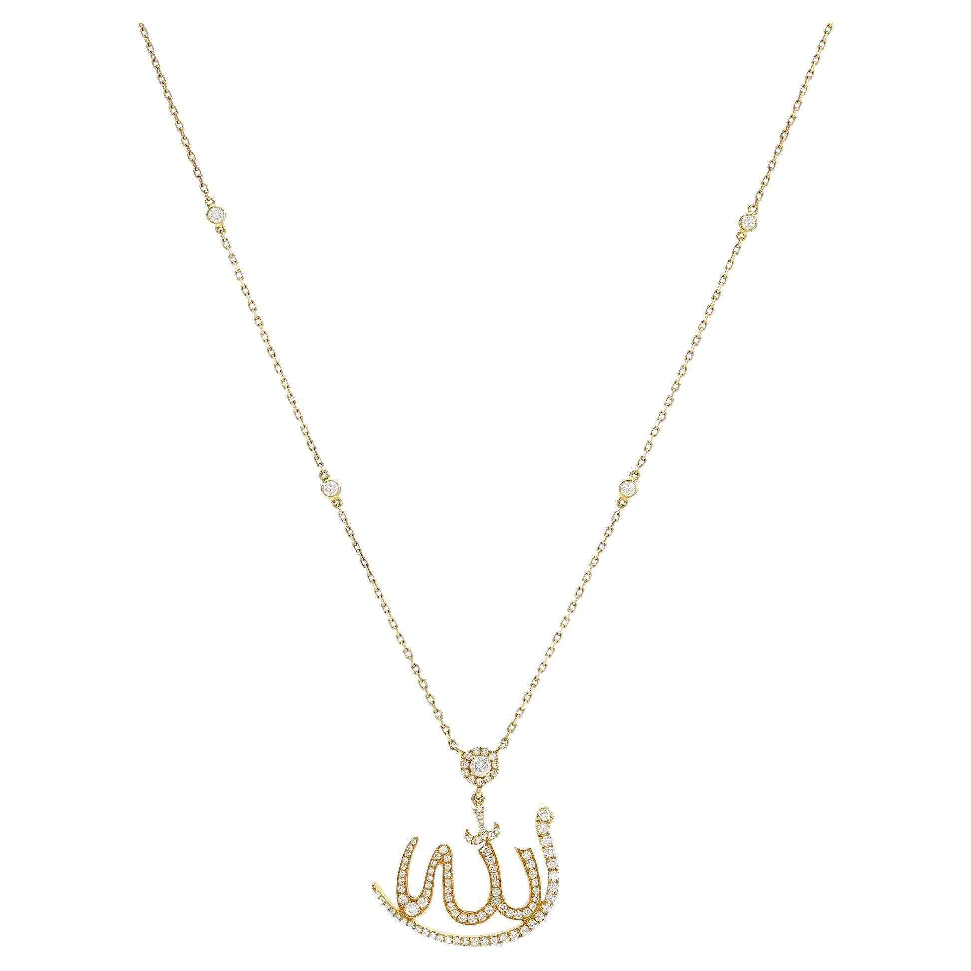 Messika 0.46Ctw Allah Faith Diamond Pendant Necklace 18K Yellow Gold 17.5 Inches For Sale