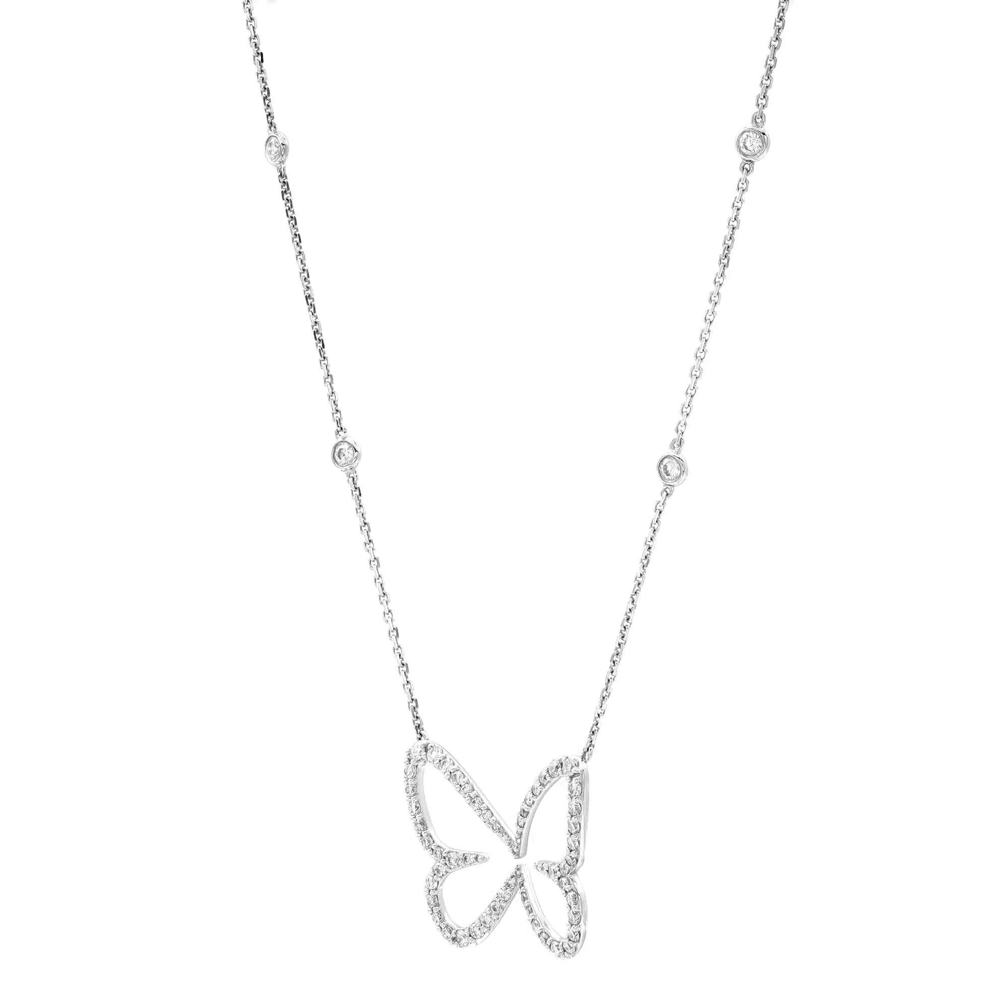 Moderne Messika 0.57Cttw Butterfly Ajoure Diamond Pendant Necklace 18K White Gold 17 In