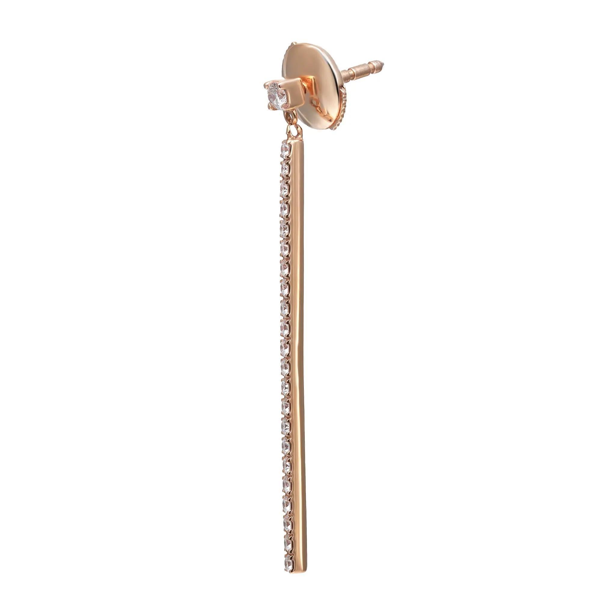 Modern Messika 0.59Cttw Barrette Gatsby Diamond Long Drop Earrings 18K Rose Gold For Sale