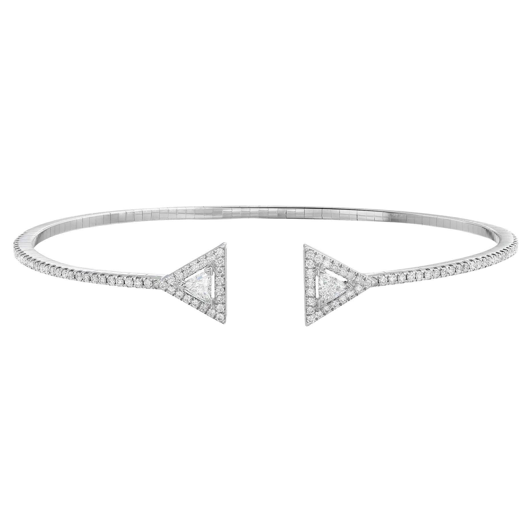 Messika 0.65Cttw Thea Skinny Diamond Open Bracelet 18K White Gold Size: Medium For Sale